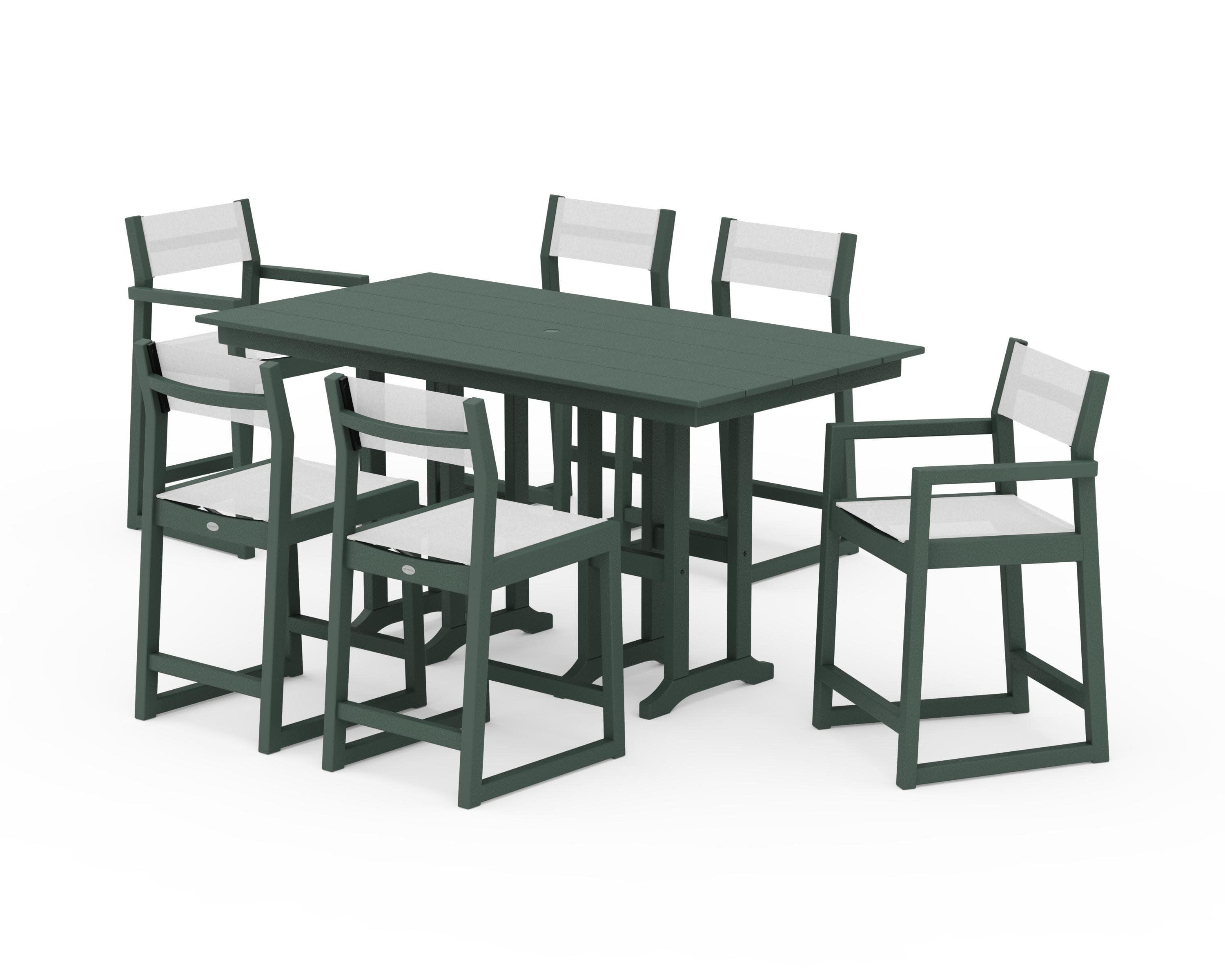 EDGE Sling 7-Piece Farmhouse Counter Set in Green / White Sling