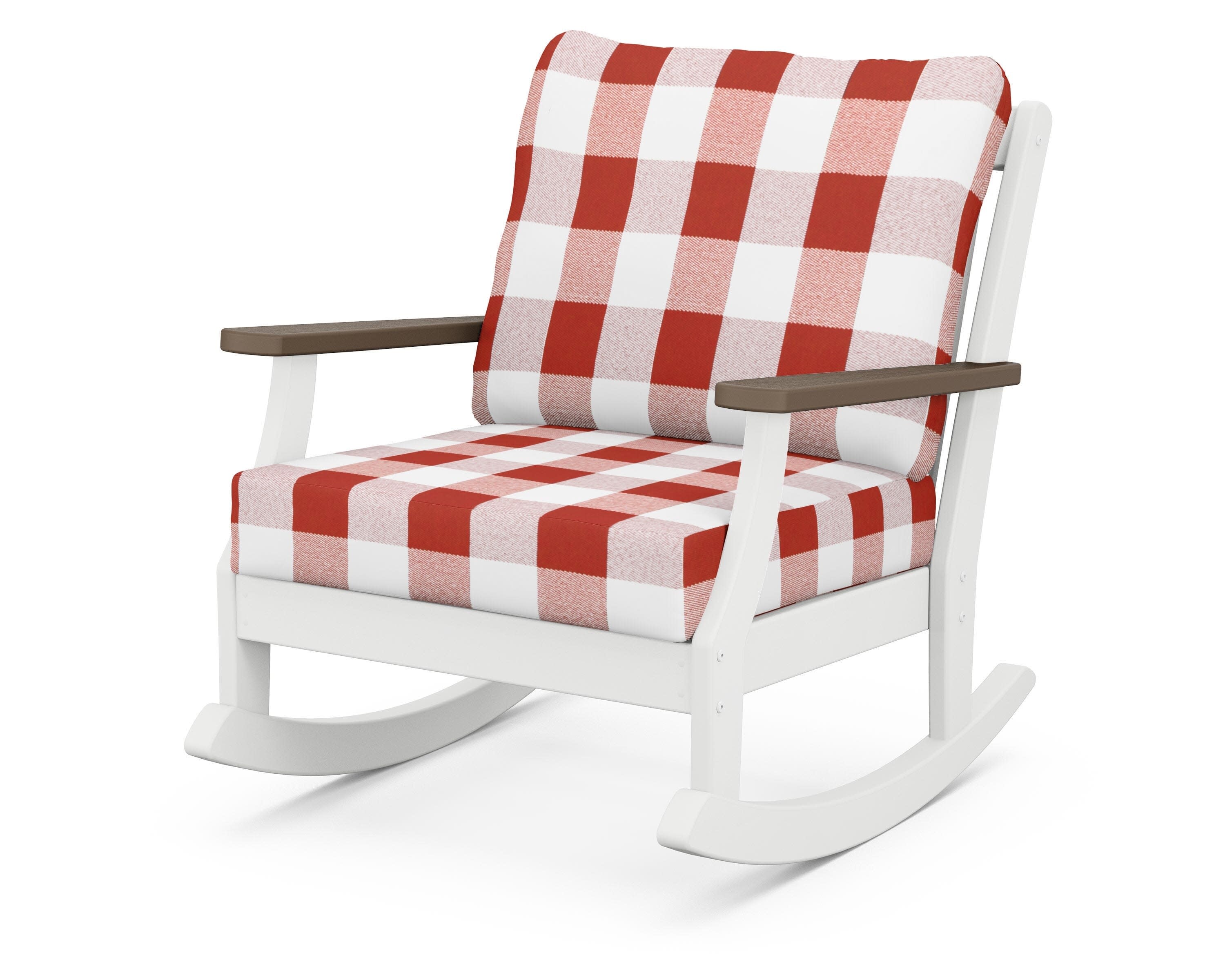 Braxton Deep Seating Rocking Chair in White / Kona / Buffalo Plaid Crimson