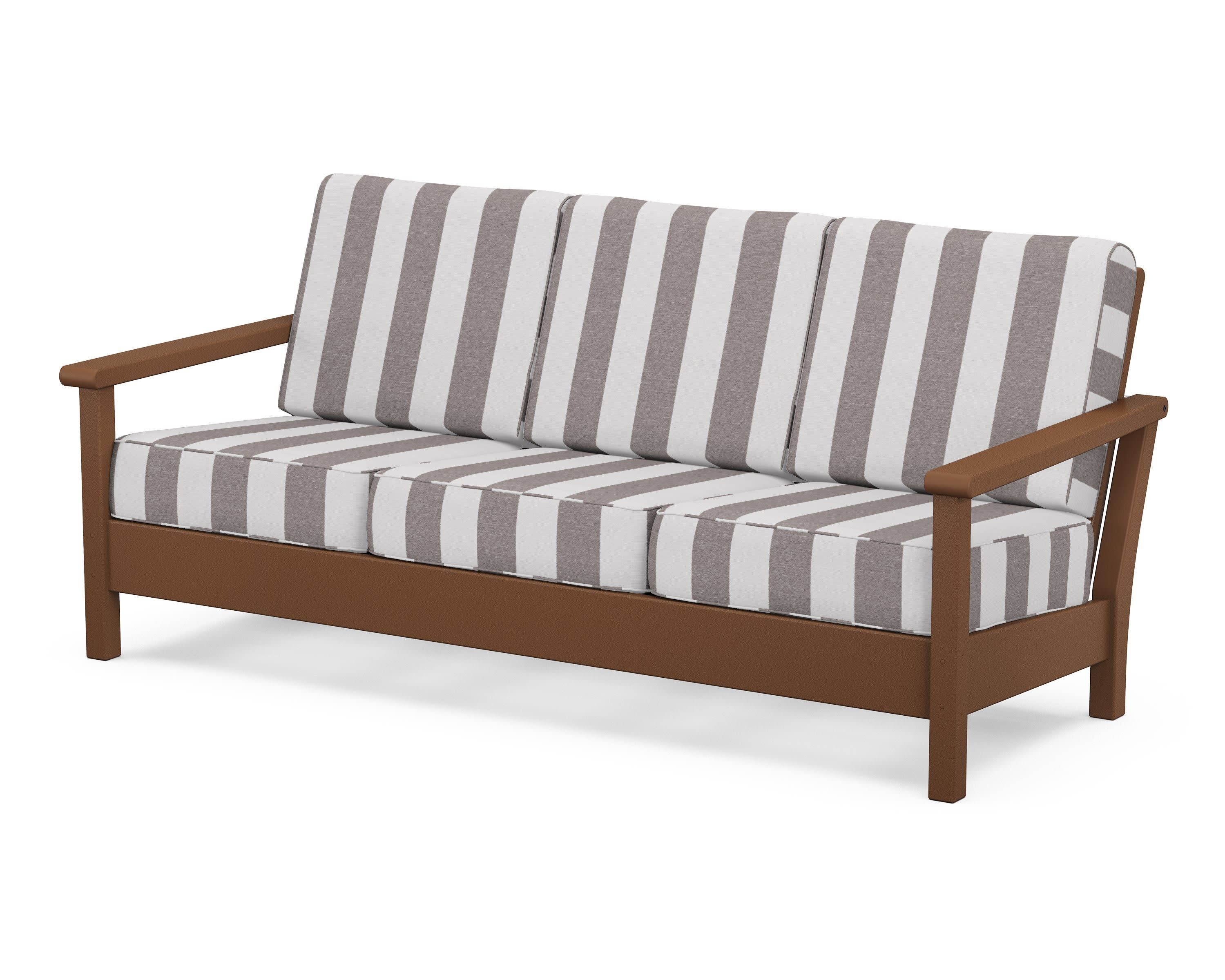Harbour Deep Seating Sofa in Teak / Cabana Stripe Grey Mist