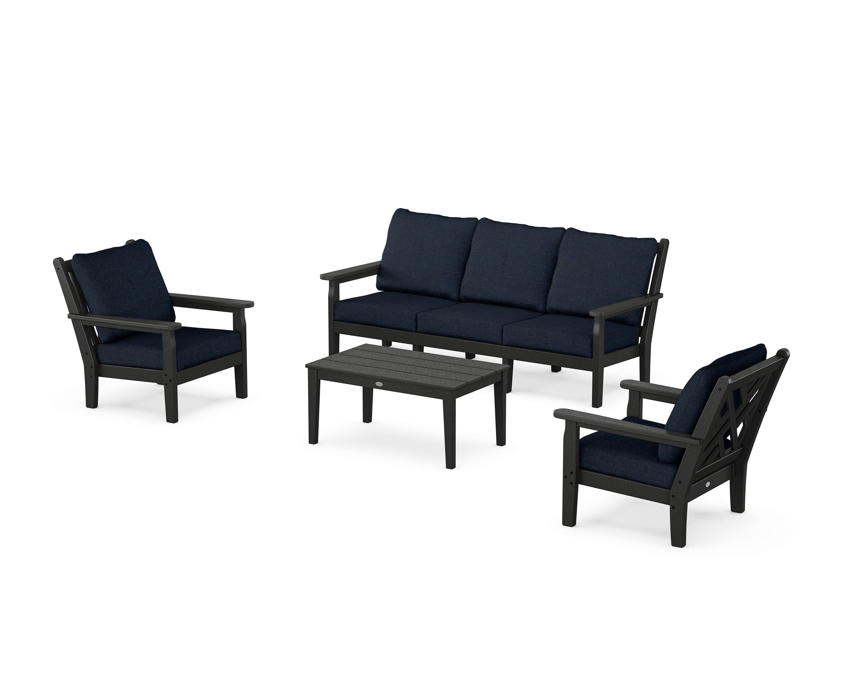 Chippendale 4-Piece Deep Seating Set with Sofa in Black / Marine Indigo