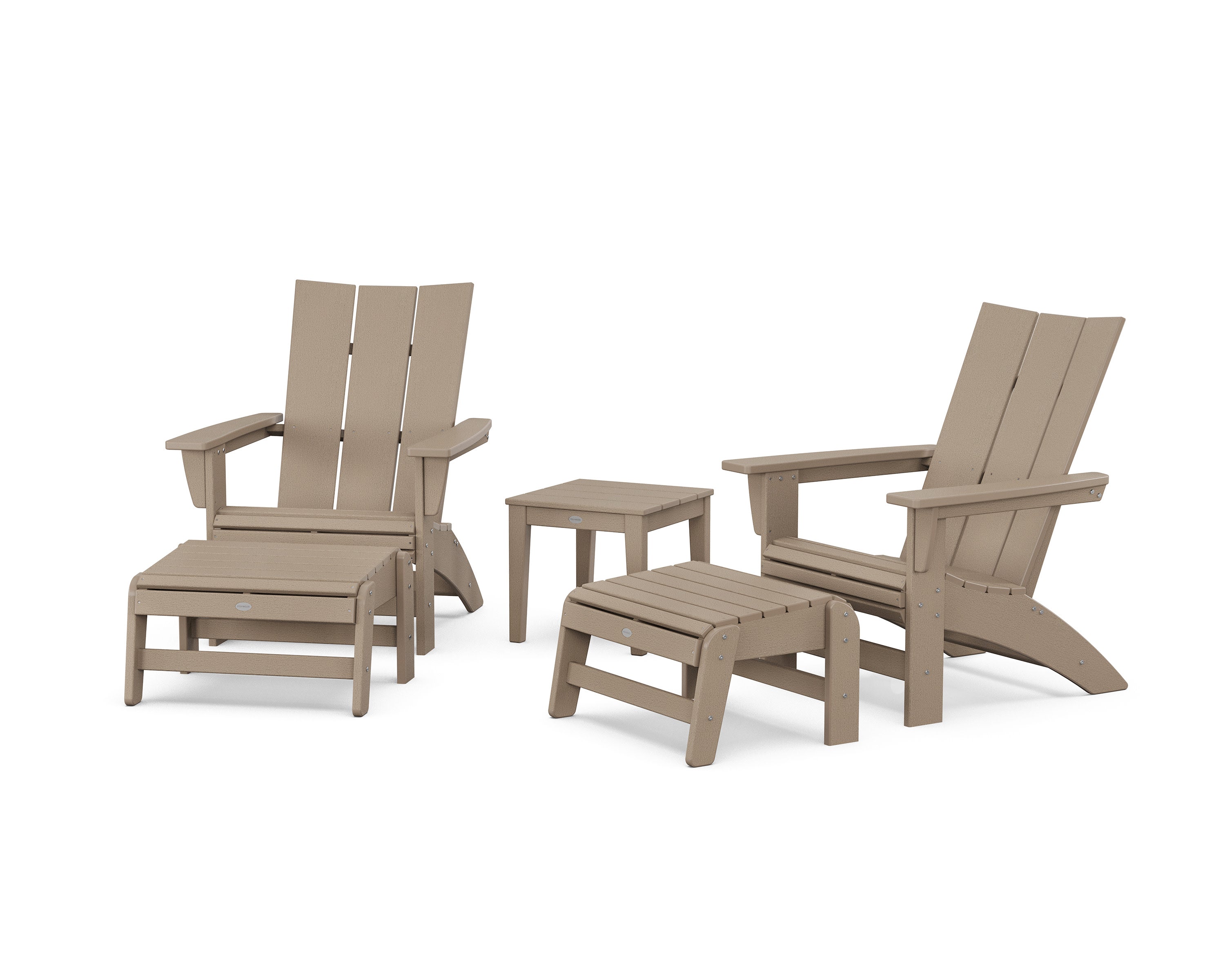 5-Piece Modern Grand Adirondack Set with Ottomans and Side Table in Vintage Sahara