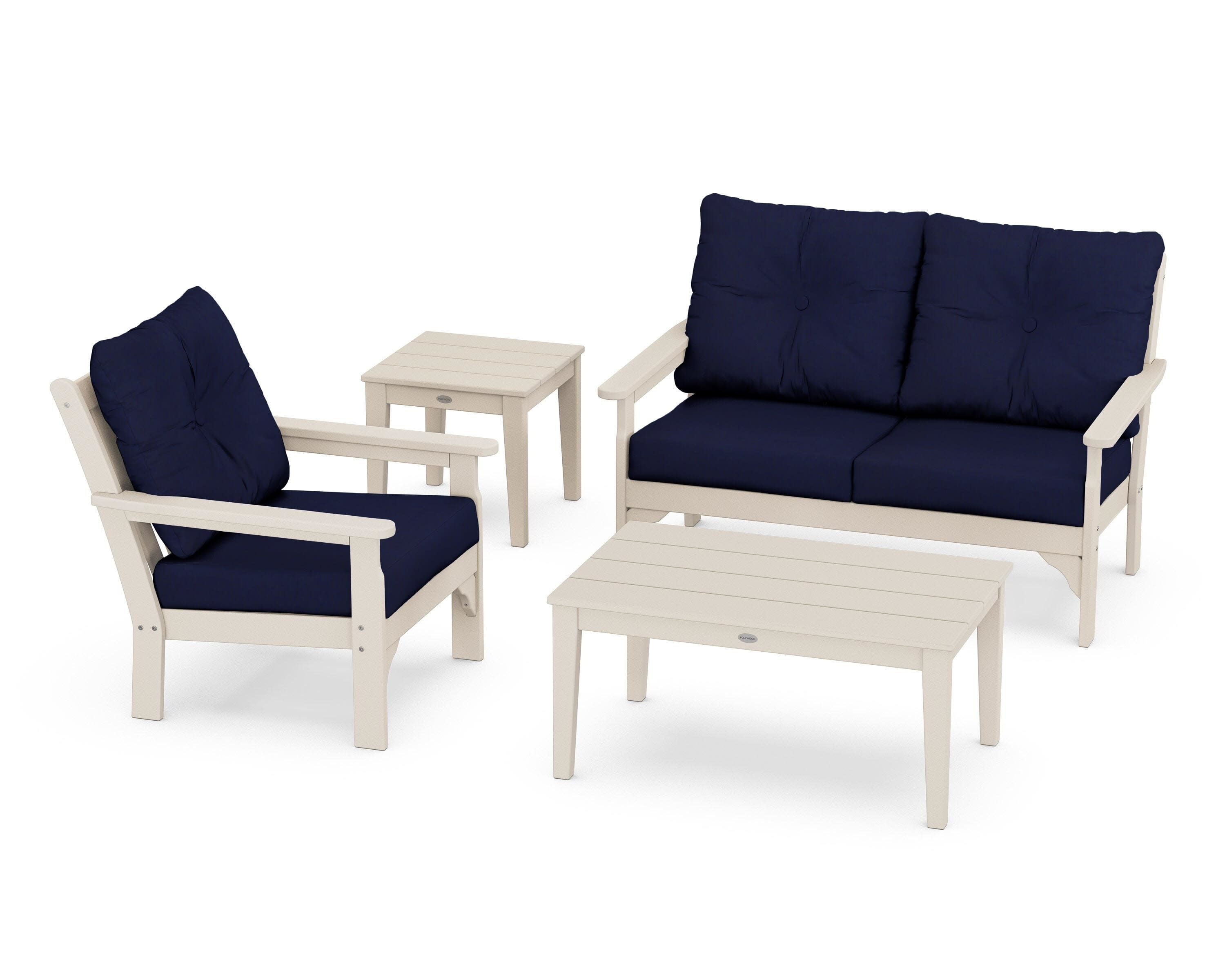 Vineyard 4-Piece Deep Seating Set in Sand / Navy
