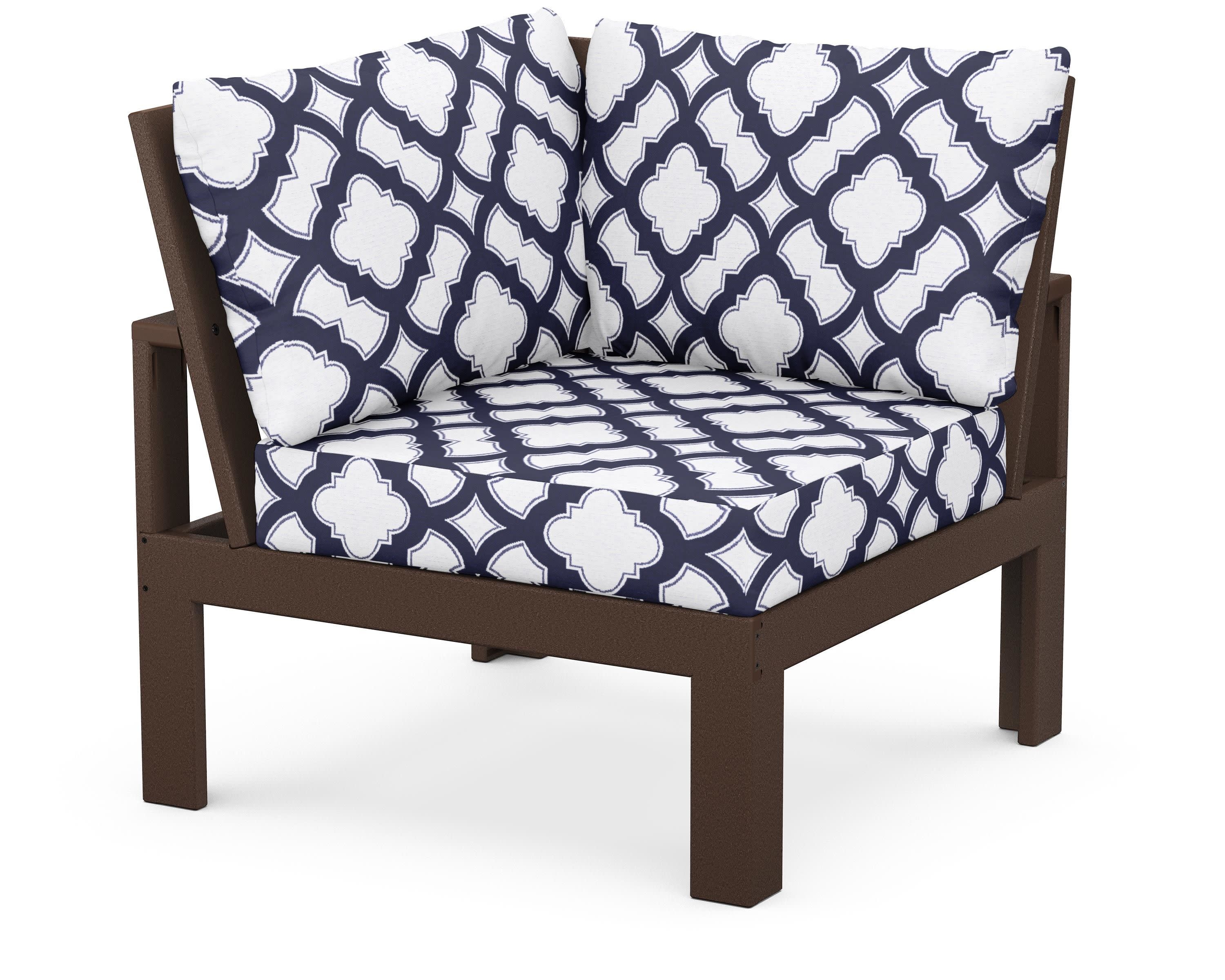 Modular Corner Chair in Mahogany / Trellis Navy