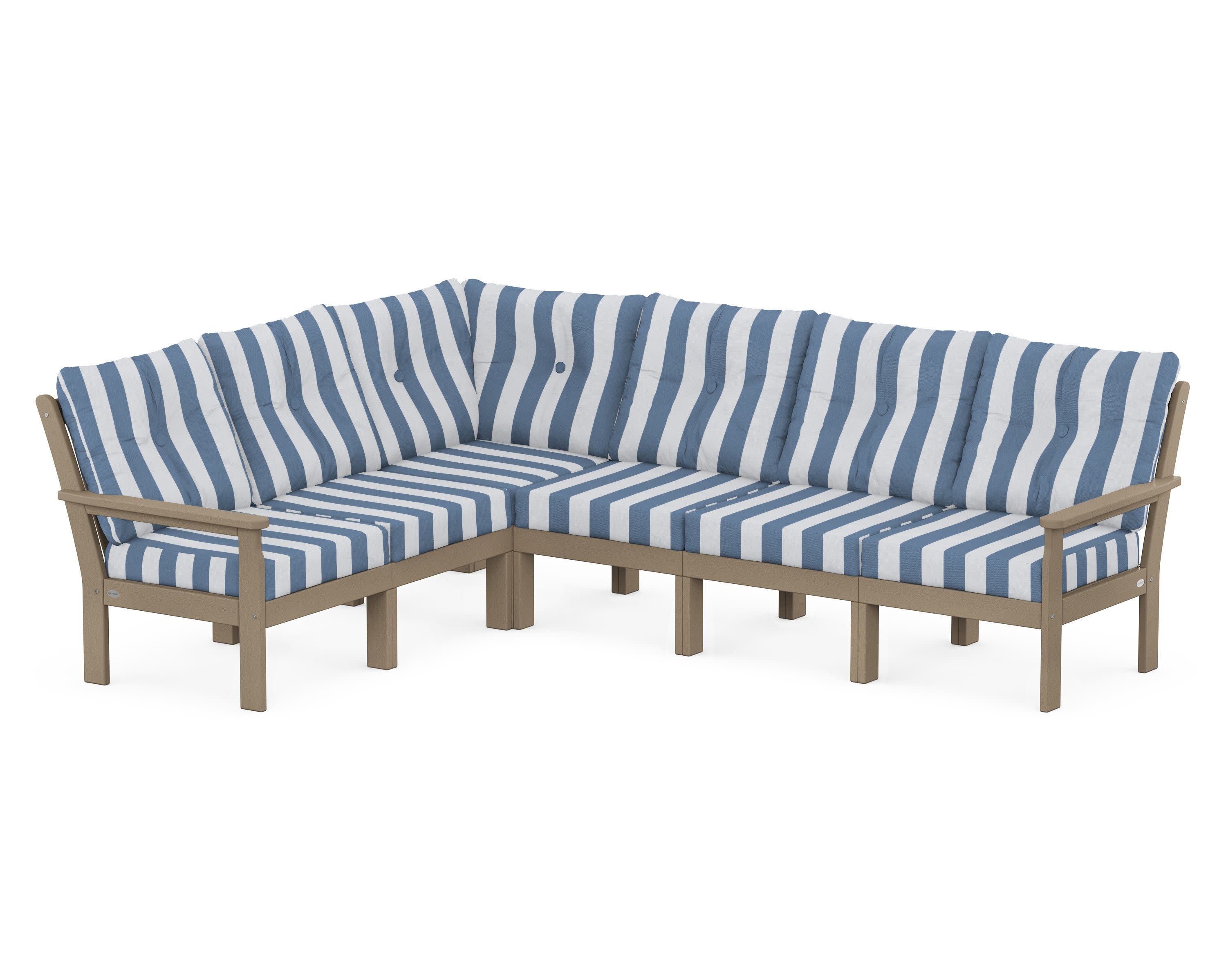 Vineyard 6-Piece Sectional in Vintage Sahara / Cabana Stripe Sky Blue