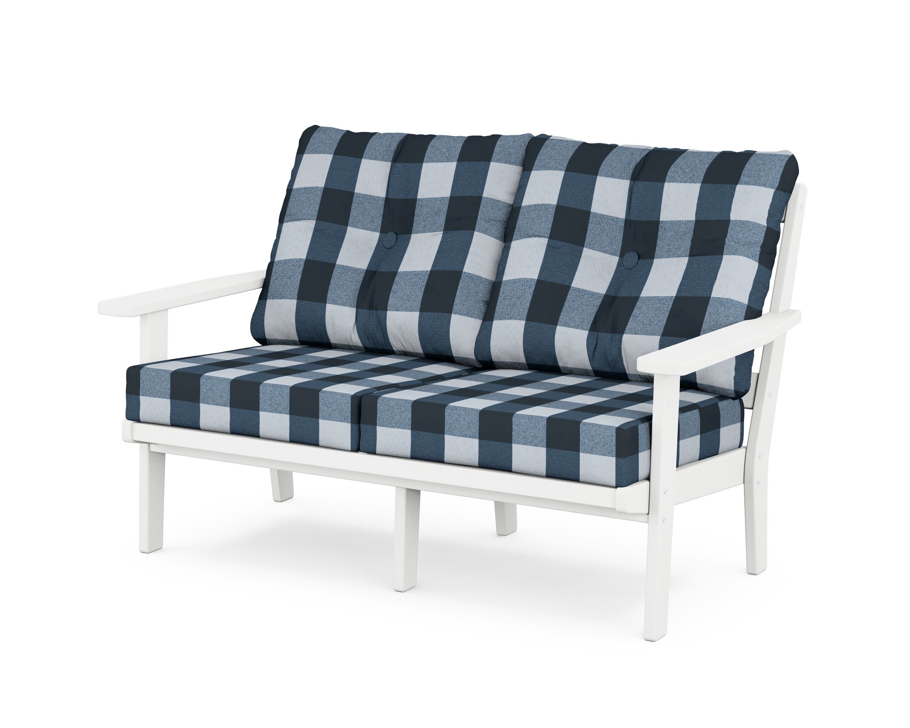 Oxford Deep SeatingLoveseat in White / Buffalo Plaid Marine Indigo