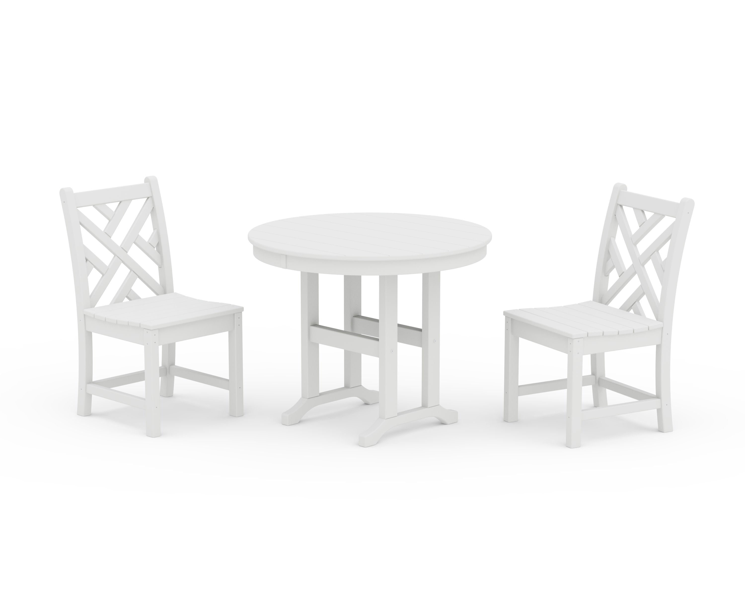 Chippendale Side Chair 3-Piece Round Dining Set in White