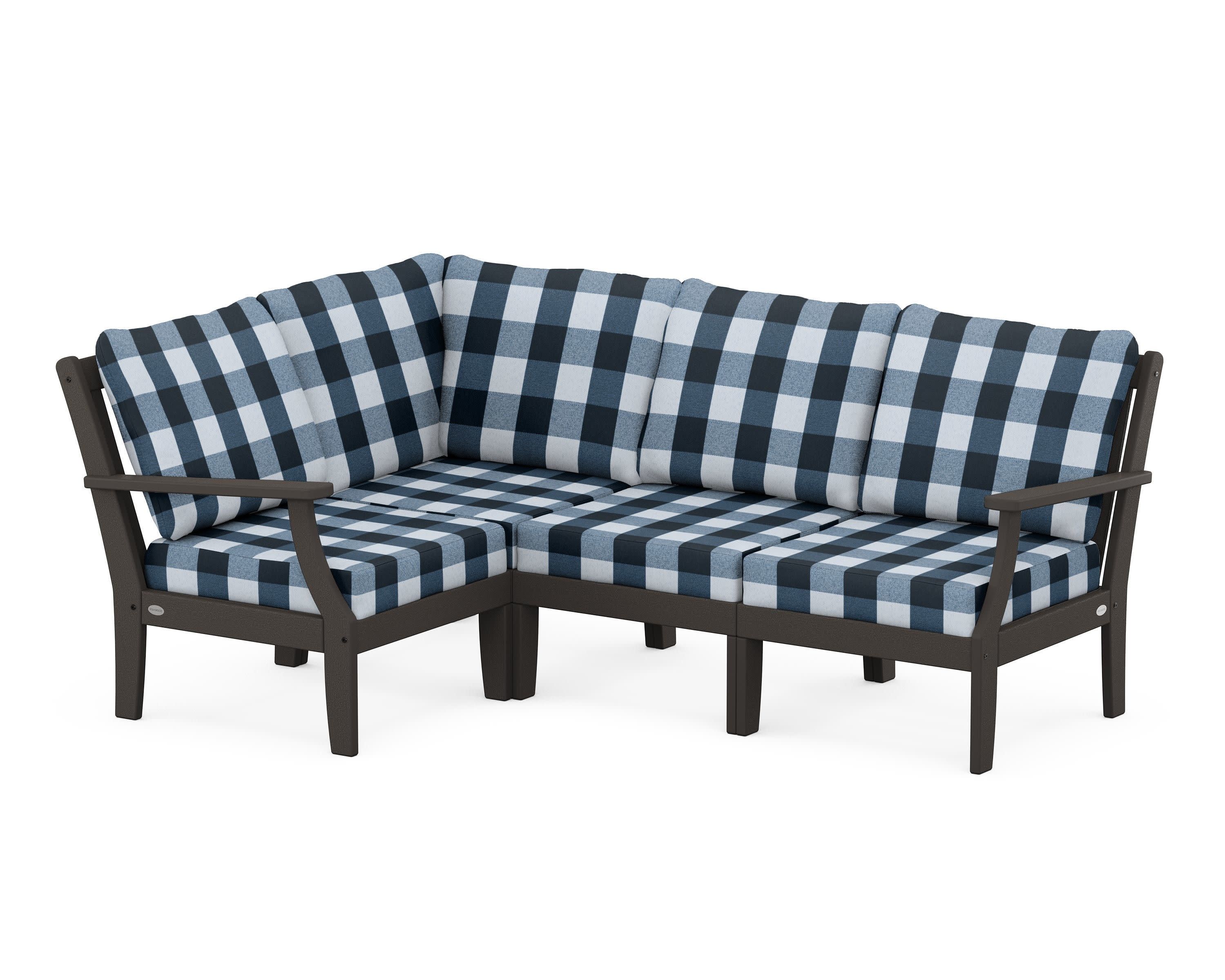 Braxton Modular 4-Piece Deep Seating Set in Vintage Coffee / Buffalo Plaid Marine Indigo