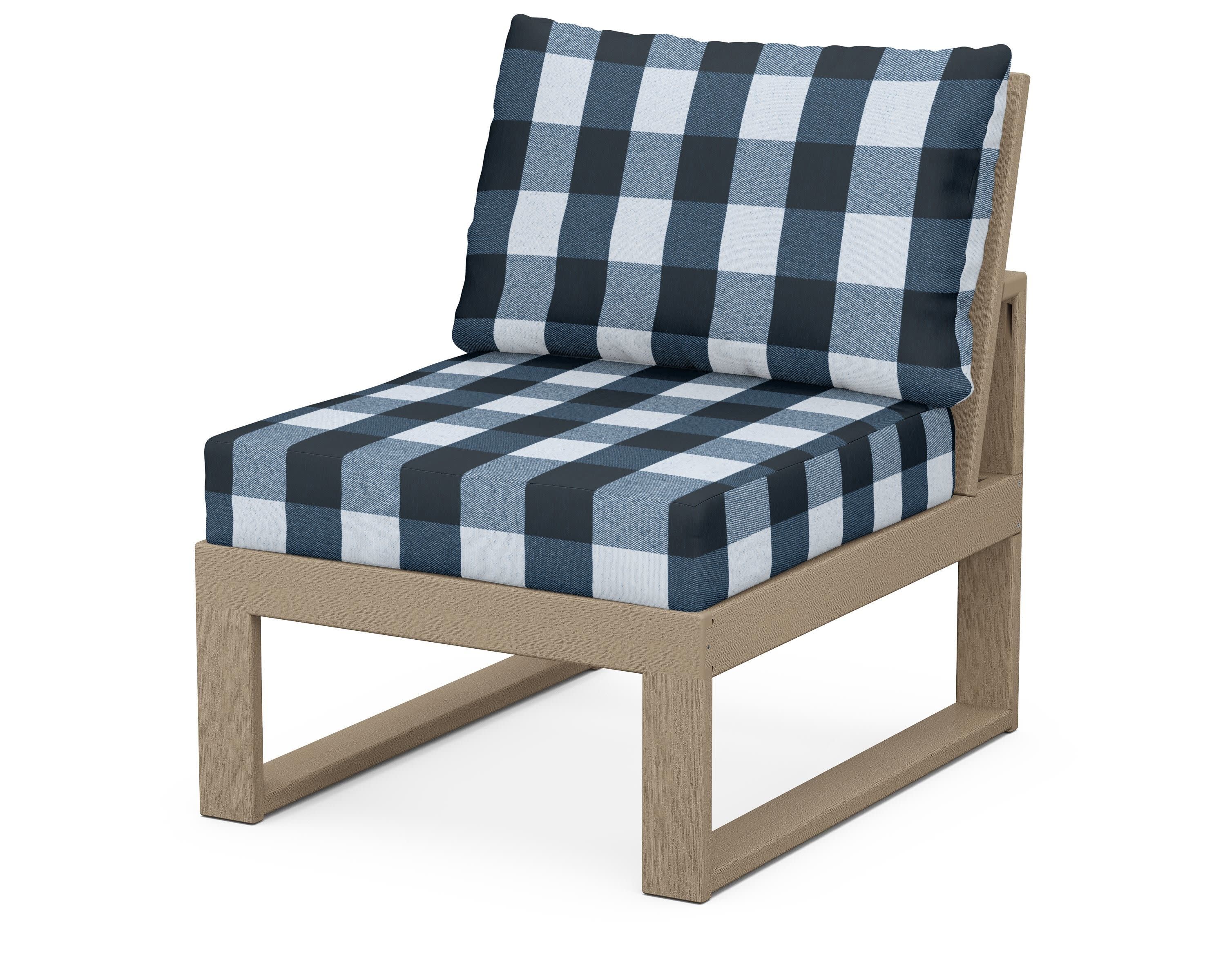 Modular Armless Chair in Vintage Sahara / Buffalo Plaid Marine Indigo