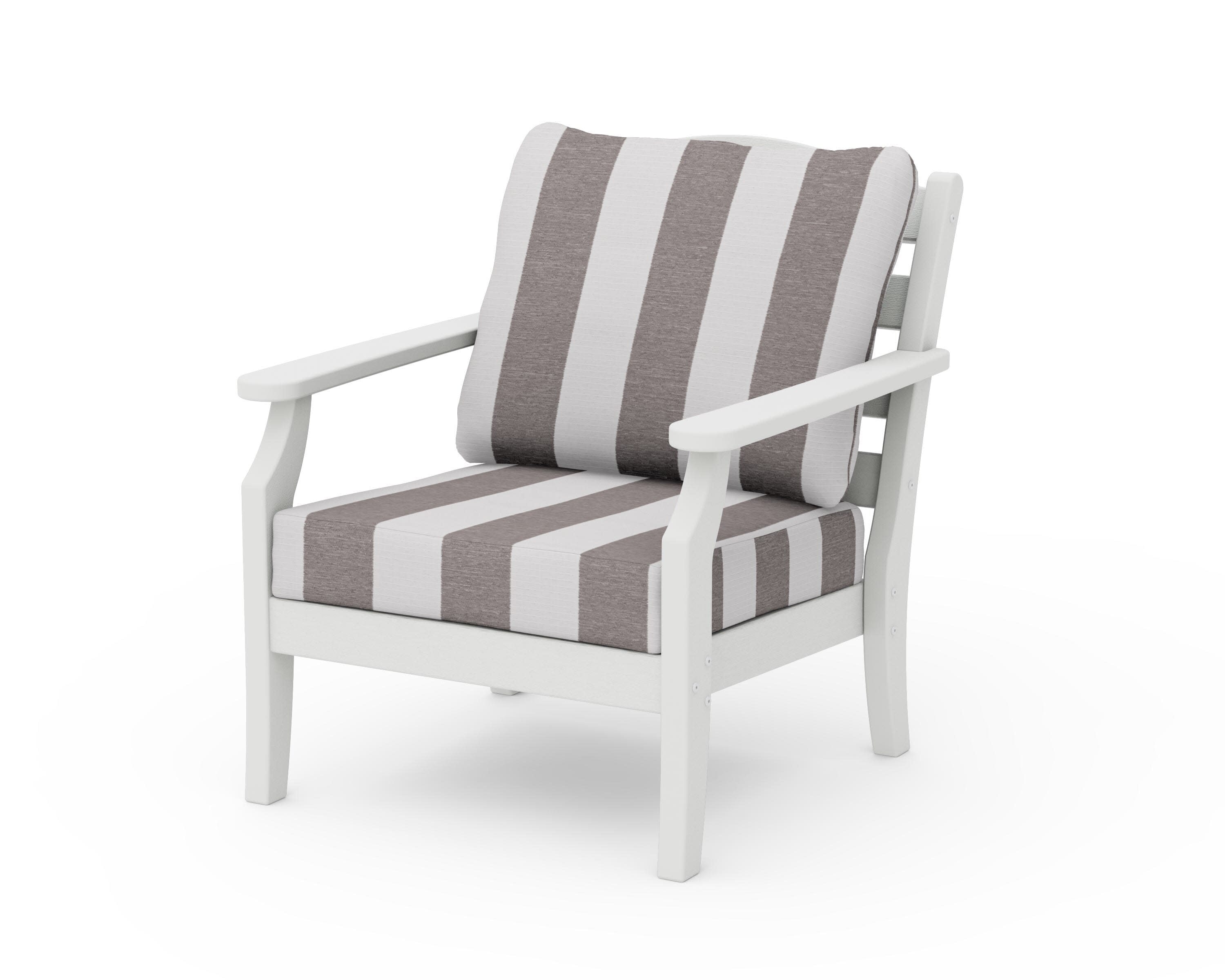 Savannah Deep Seating Chair in Vintage White / Cabana Stripe Grey Mist