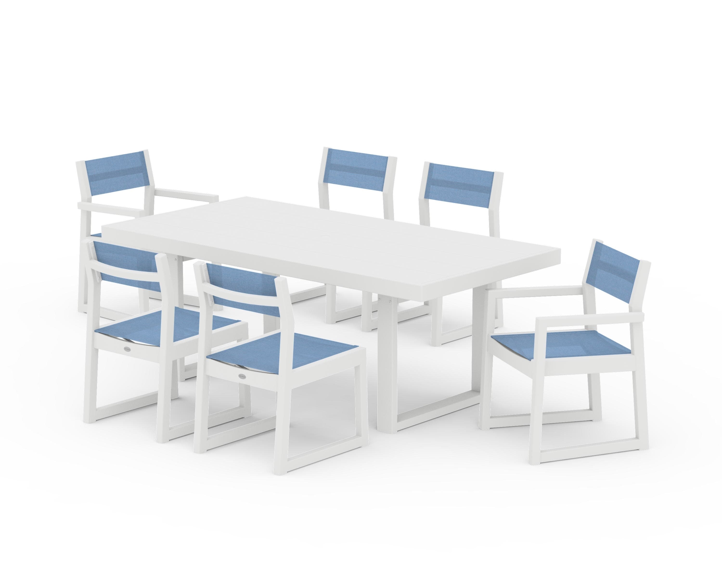 EDGE Sling 7-Piece Dining Set in White / Poolside Sling