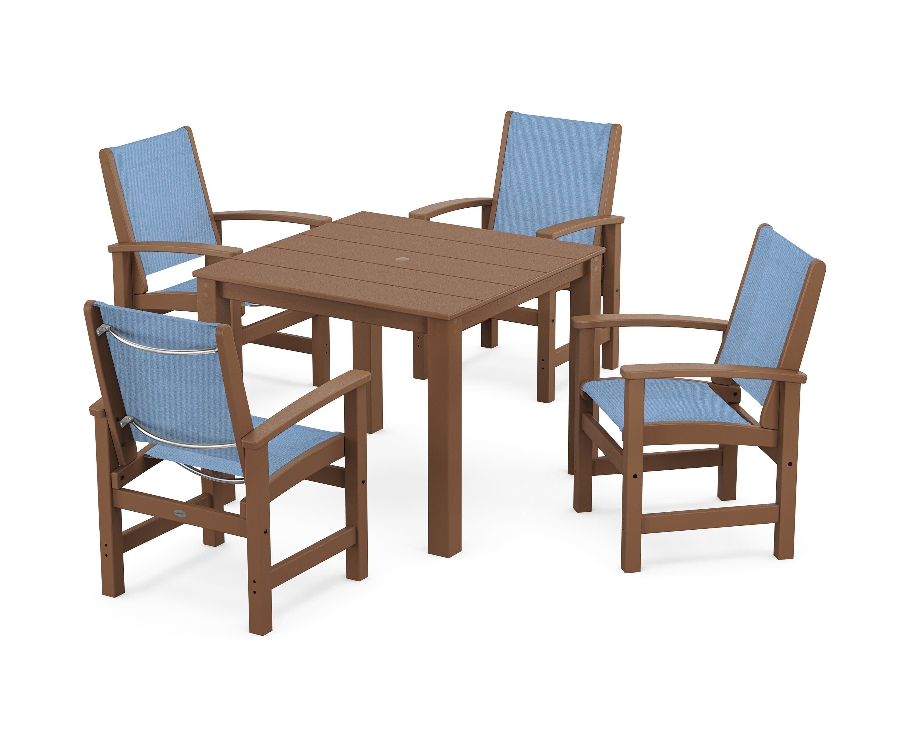 Coastal 5-Piece Parsons Dining Set in Teak / Poolside Sling
