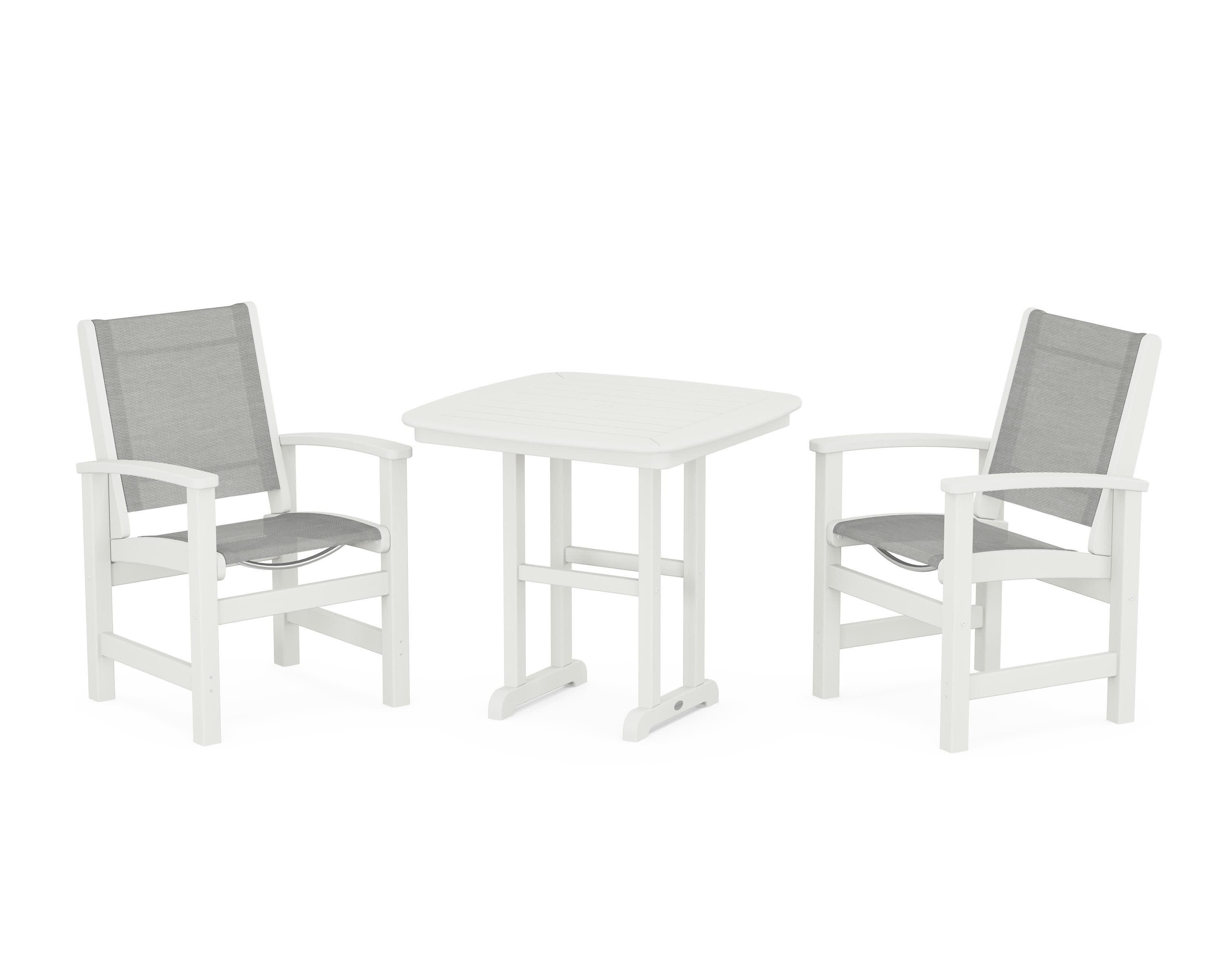 Coastal 3-Piece Dining Set in Vintage White / Metallic Sling