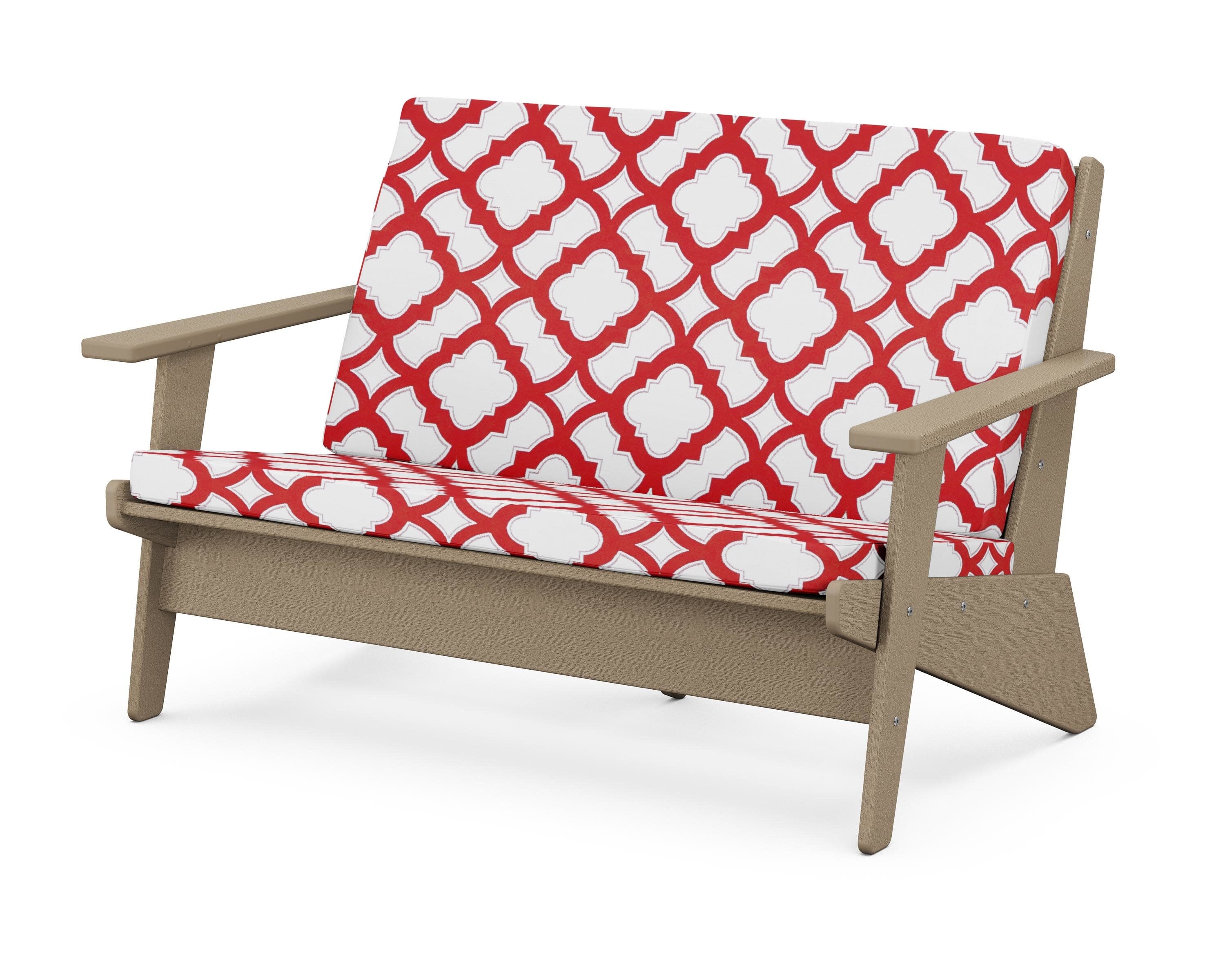 Riviera Modern Lounge Loveseat in Vintage Sahara / Trellis Crimson