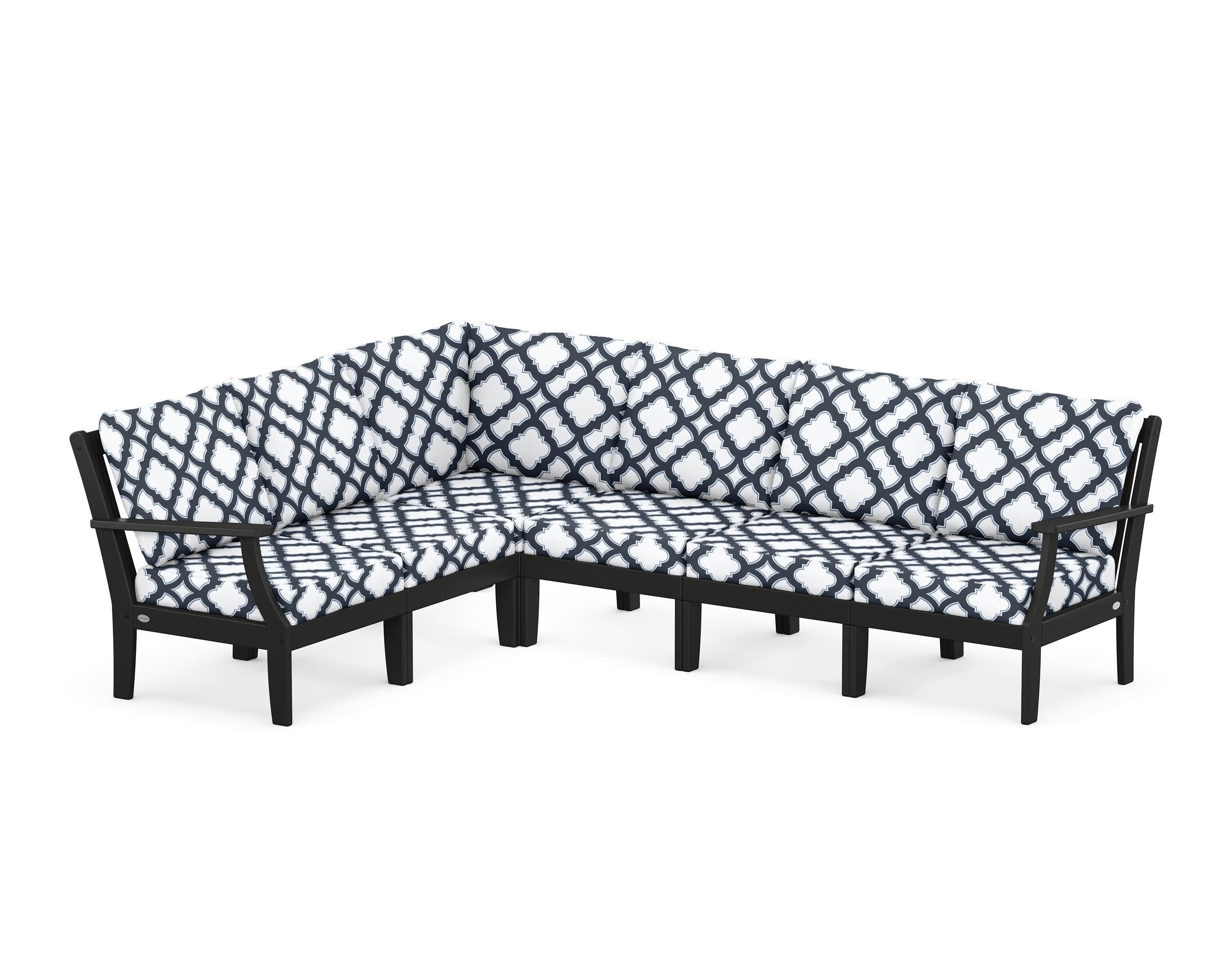 Braxton Modular 6-Piece Deep Seating Set in Black / Trellis Marine Indigo