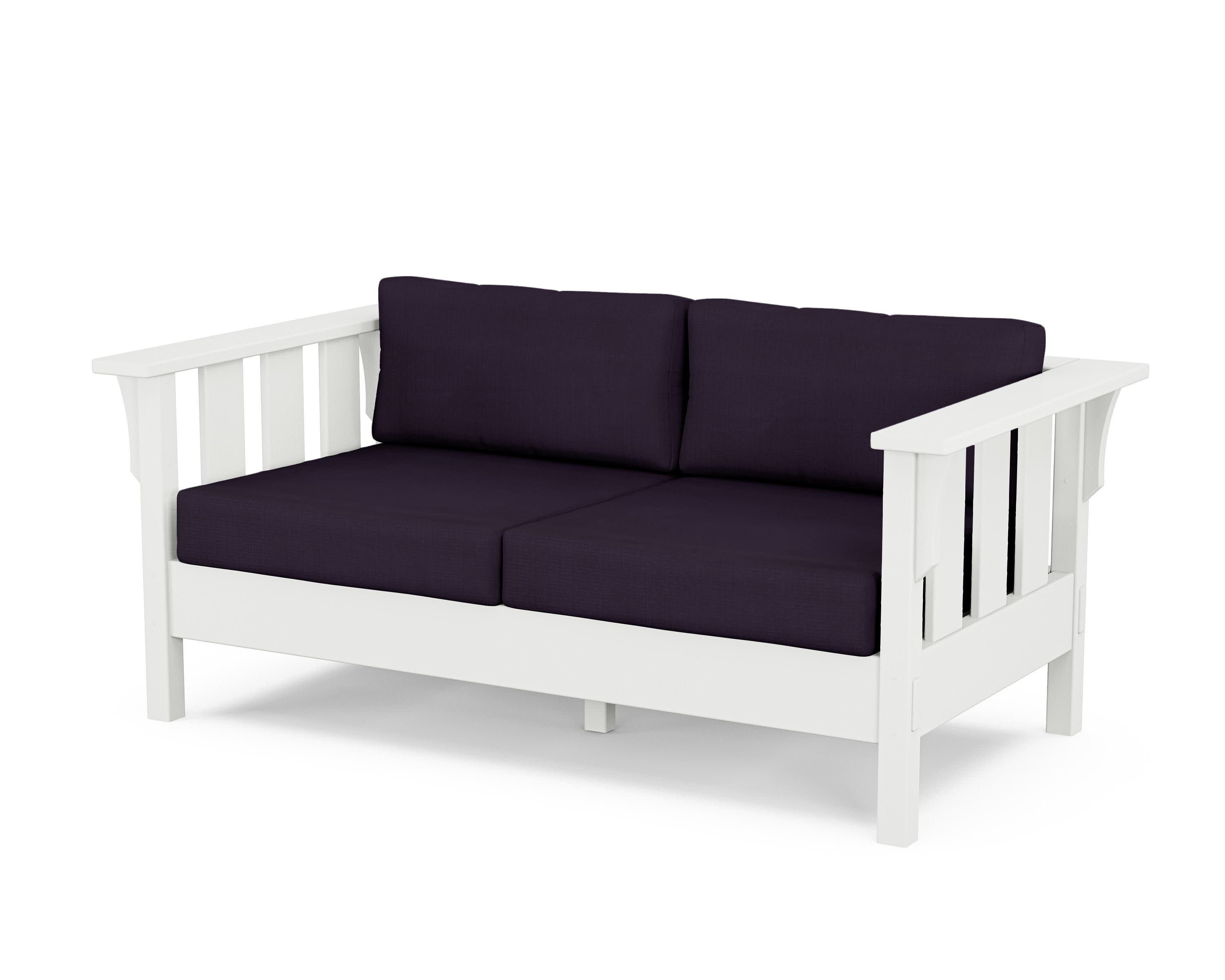 Acadia Deep Seating Loveseat in White / Navy Linen