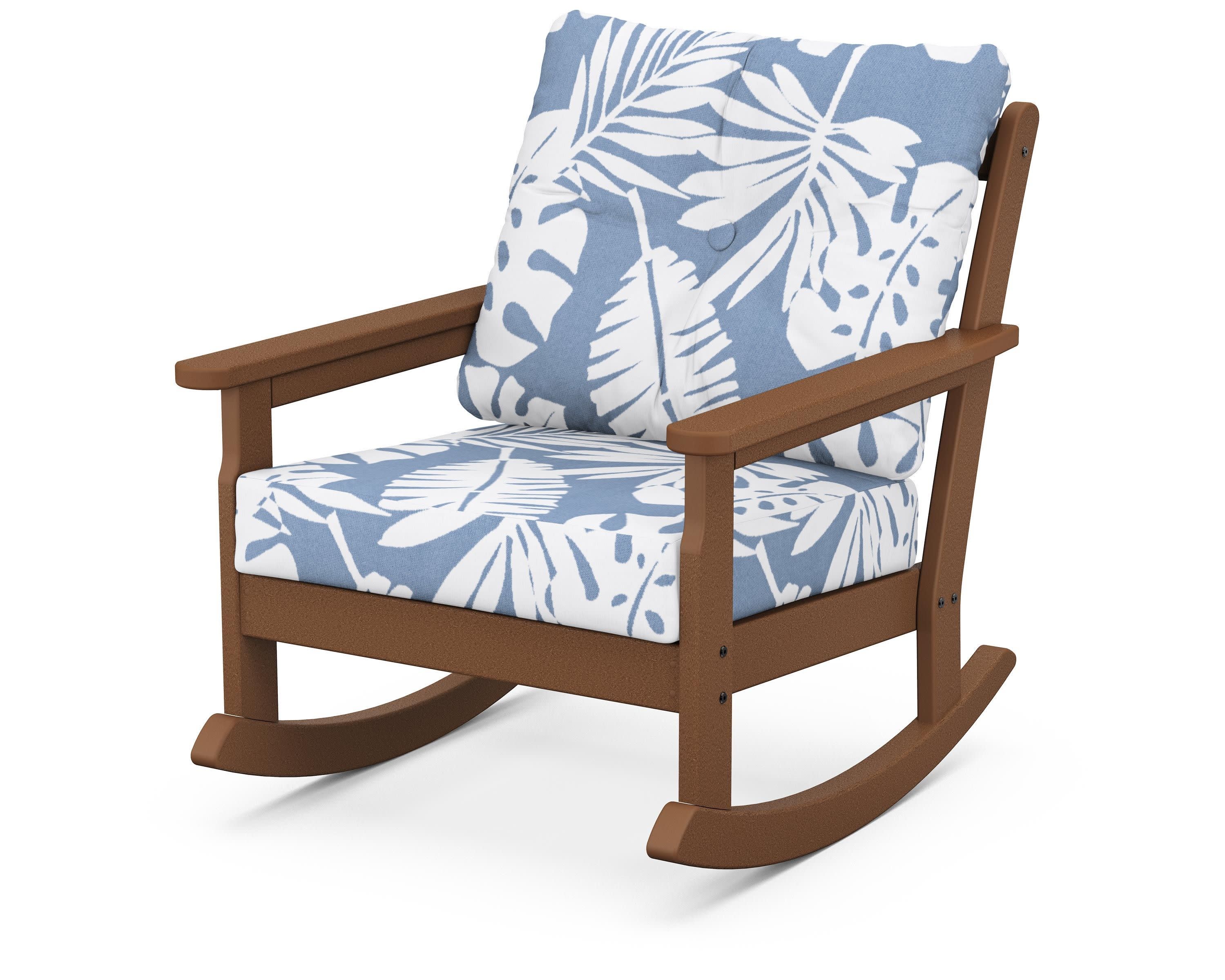 Vineyard Deep Seating Rocking Chair in Teak / Leaf Sky Blue