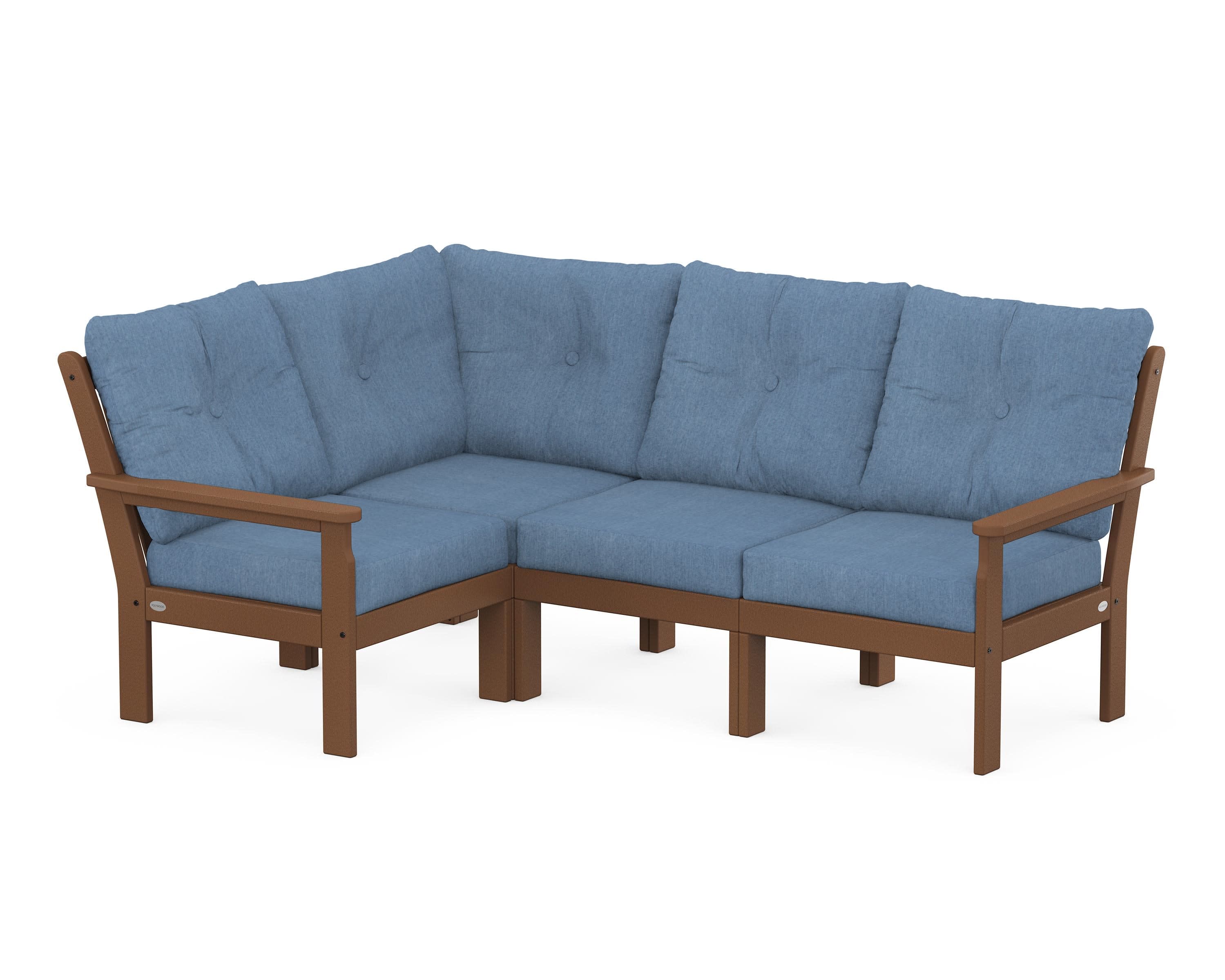 Vineyard 4-Piece Sectional in Teak / Sky Blue