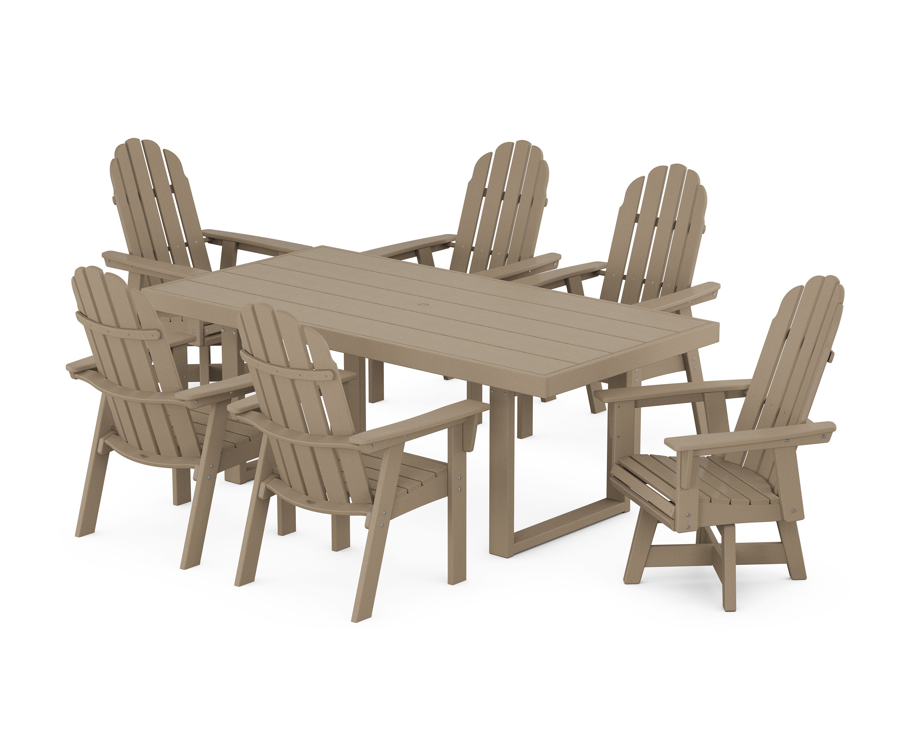 Vineyard Curveback Adirondack Swivel Chair 7-Piece Dining Set in Vintage Sahara