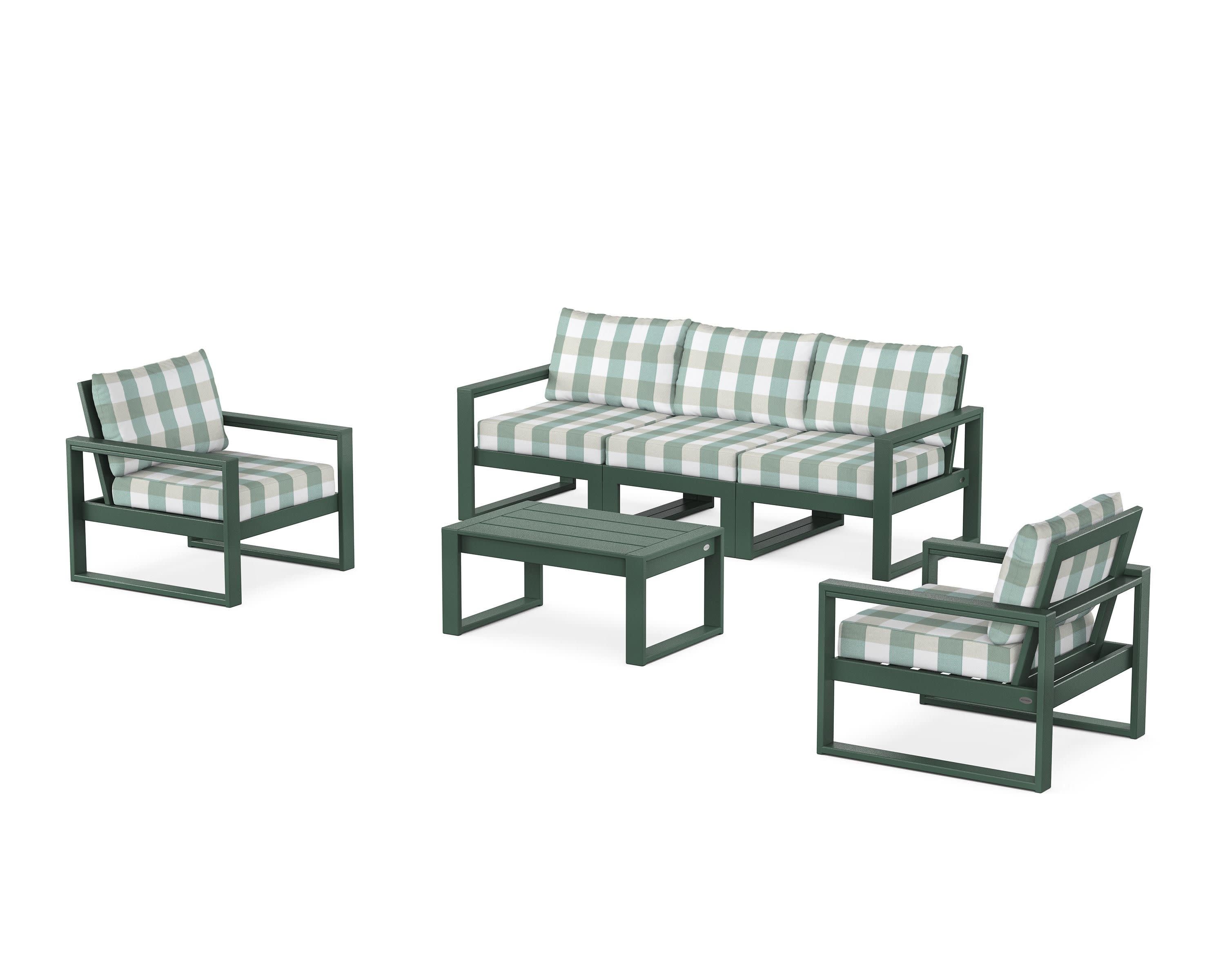 EDGE Sectional 4-Piece Deep Seating Set with Sofa in Green / Buffalo Plaid Glacier Spa