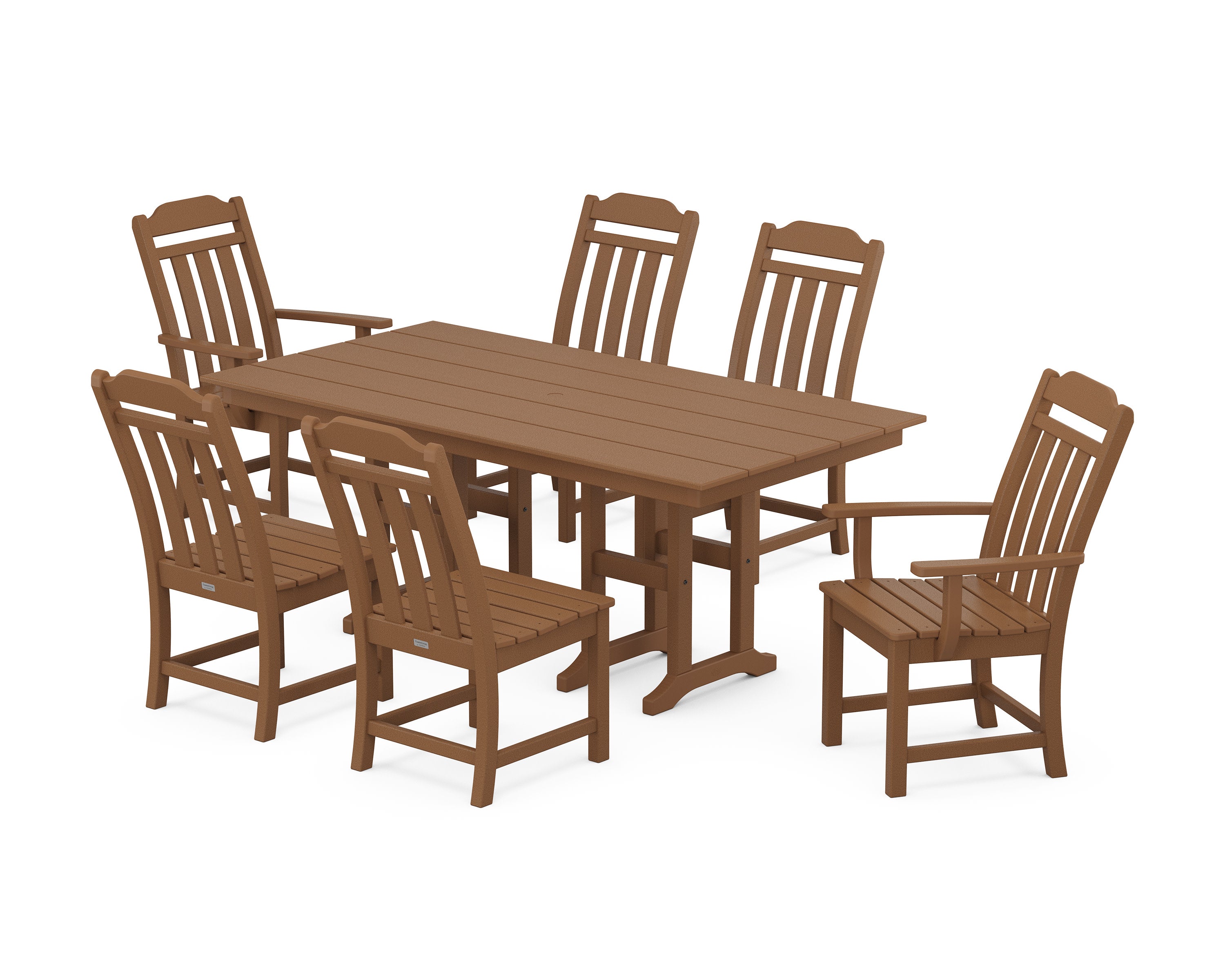 Cottage 7-Piece Farmhouse Dining Set in Teak