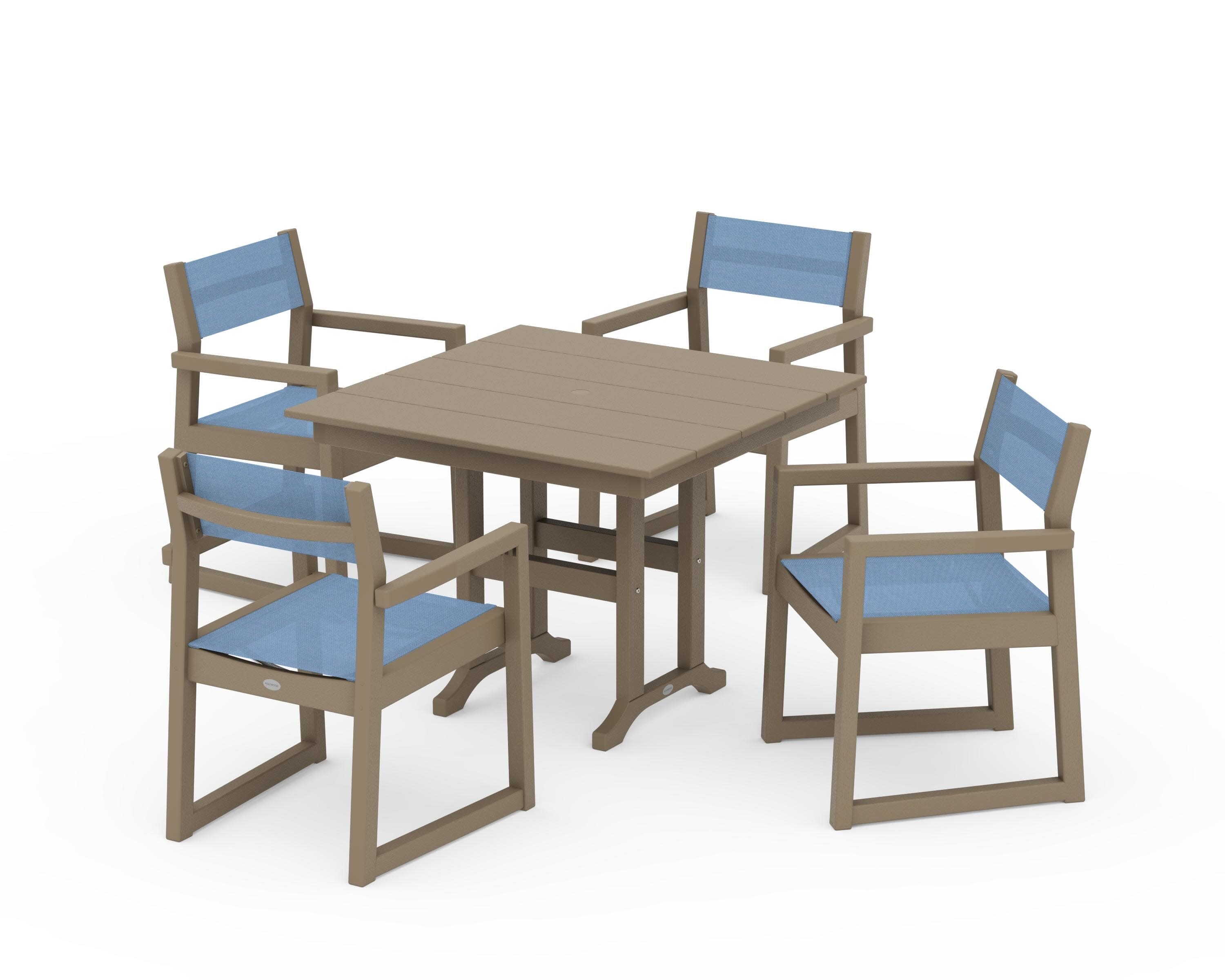 EDGE Sling Arm Chair 5-Piece Farmhouse Dining Set in Vintage Sahara / Poolside Sling