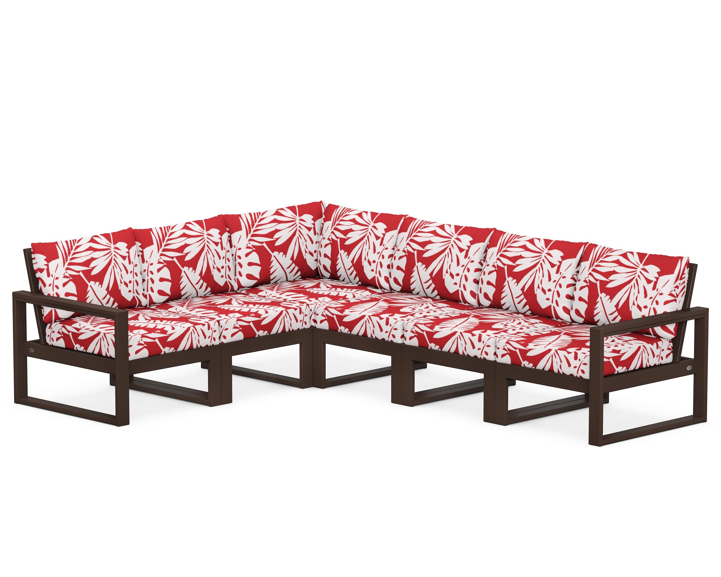 EDGE 6-Piece Modular Deep Seating Set in Mahogany / Leaf Crimson