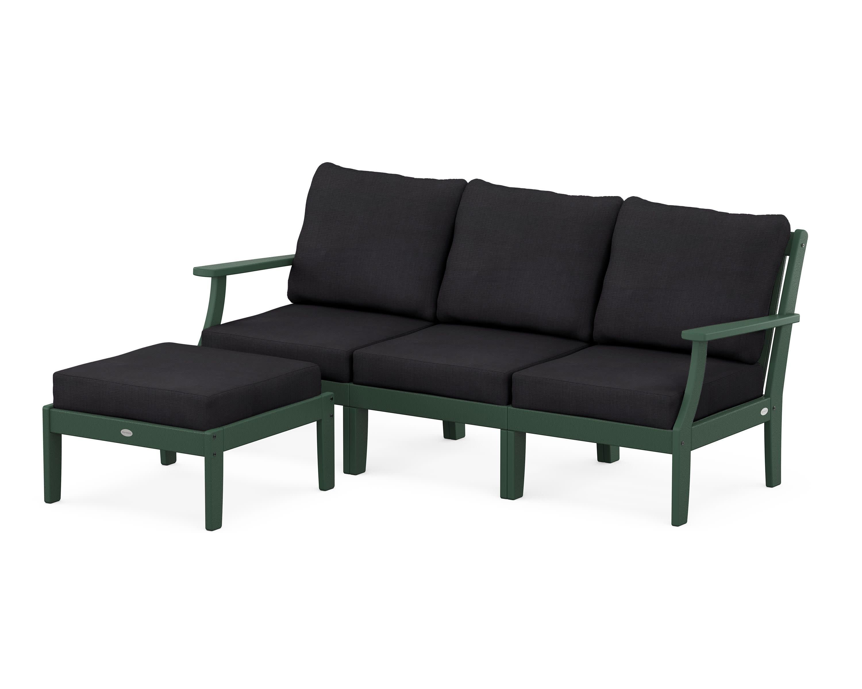 Braxton Modular 4-Piece Deep Seating Set with Ottoman in Green / Midnight Linen