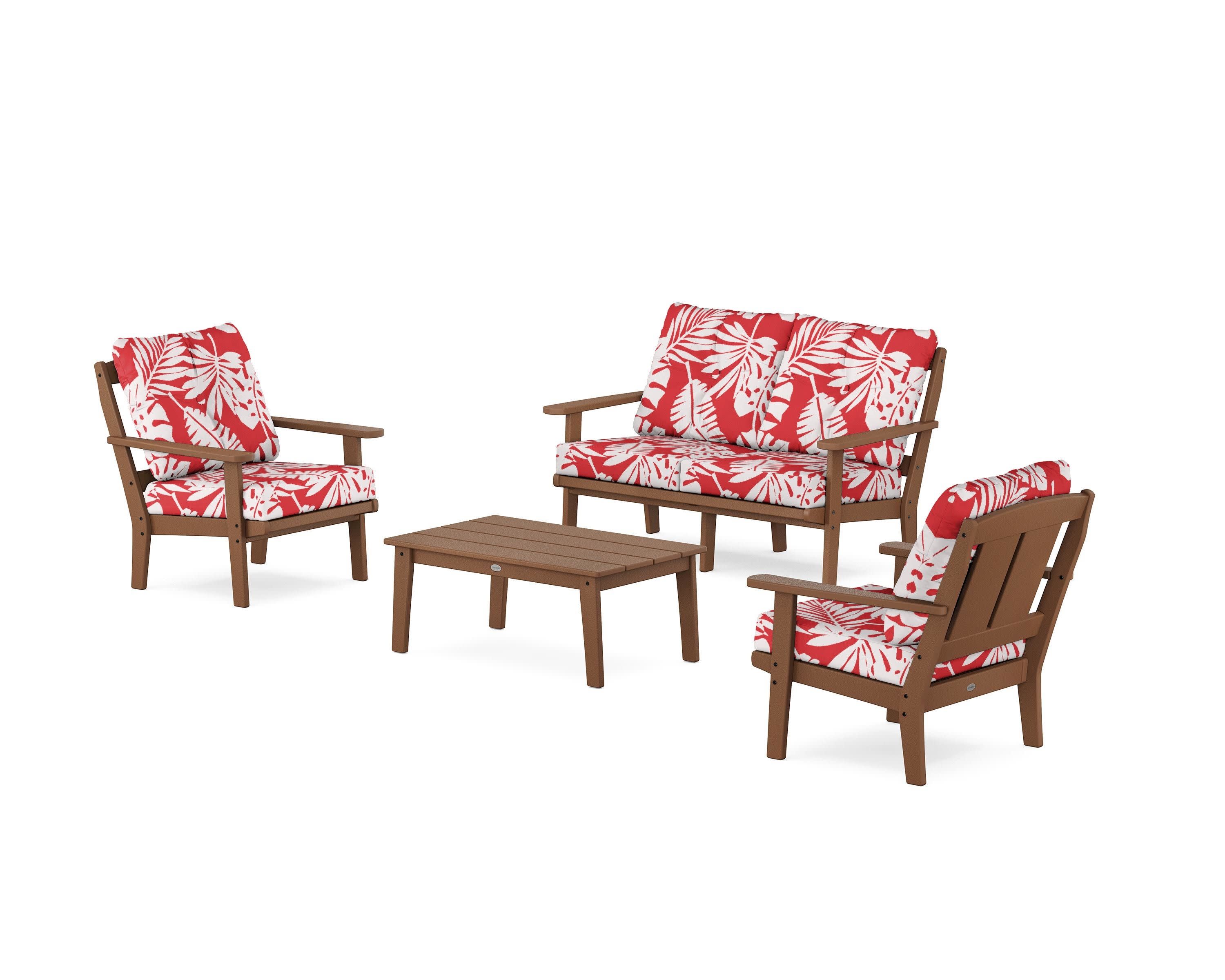 Mission 4-Piece Deep Seating Set with Loveseat in Teak / Leaf Crimson