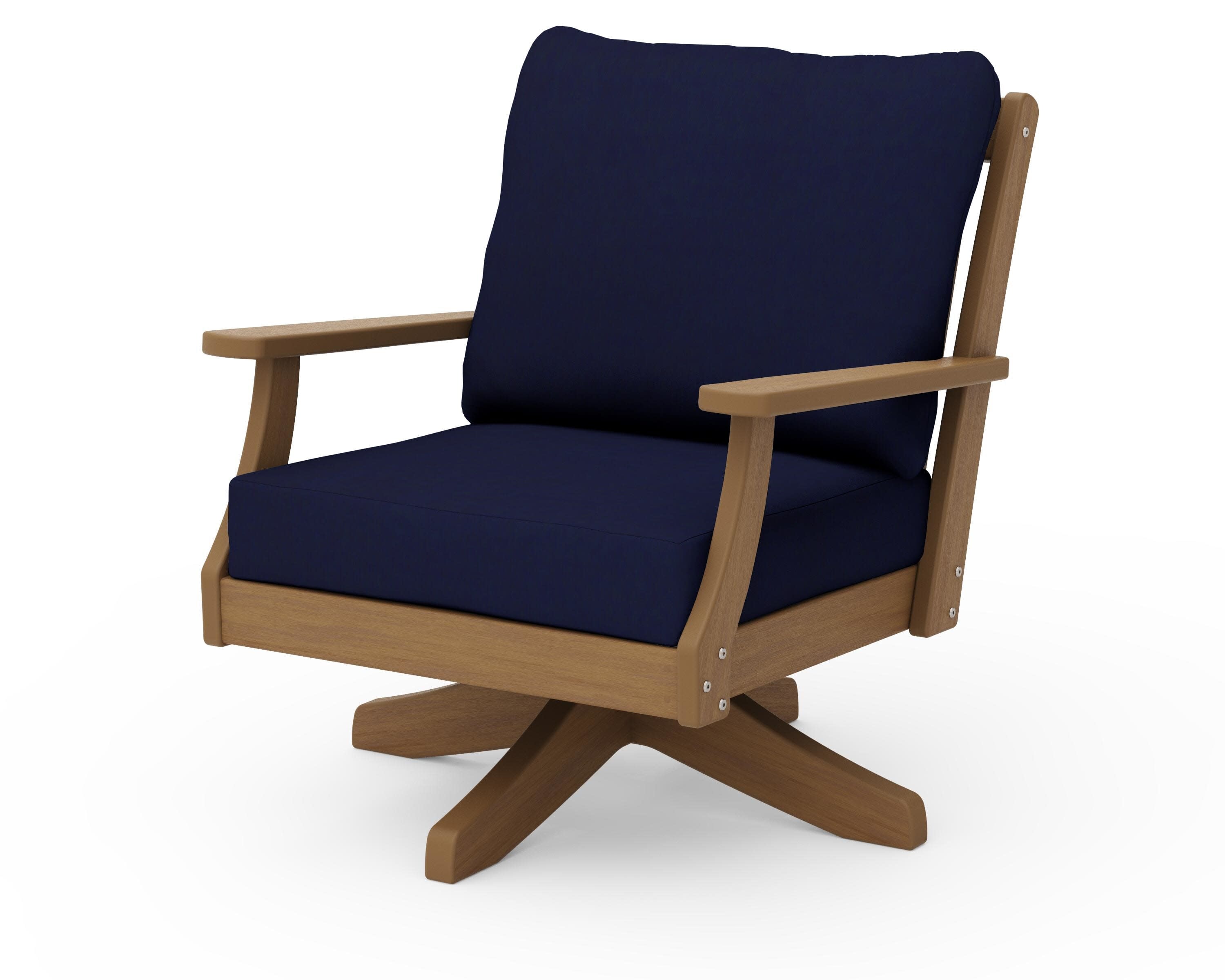 Braxton Deep Seating Swivel Chair in Natural / Navy