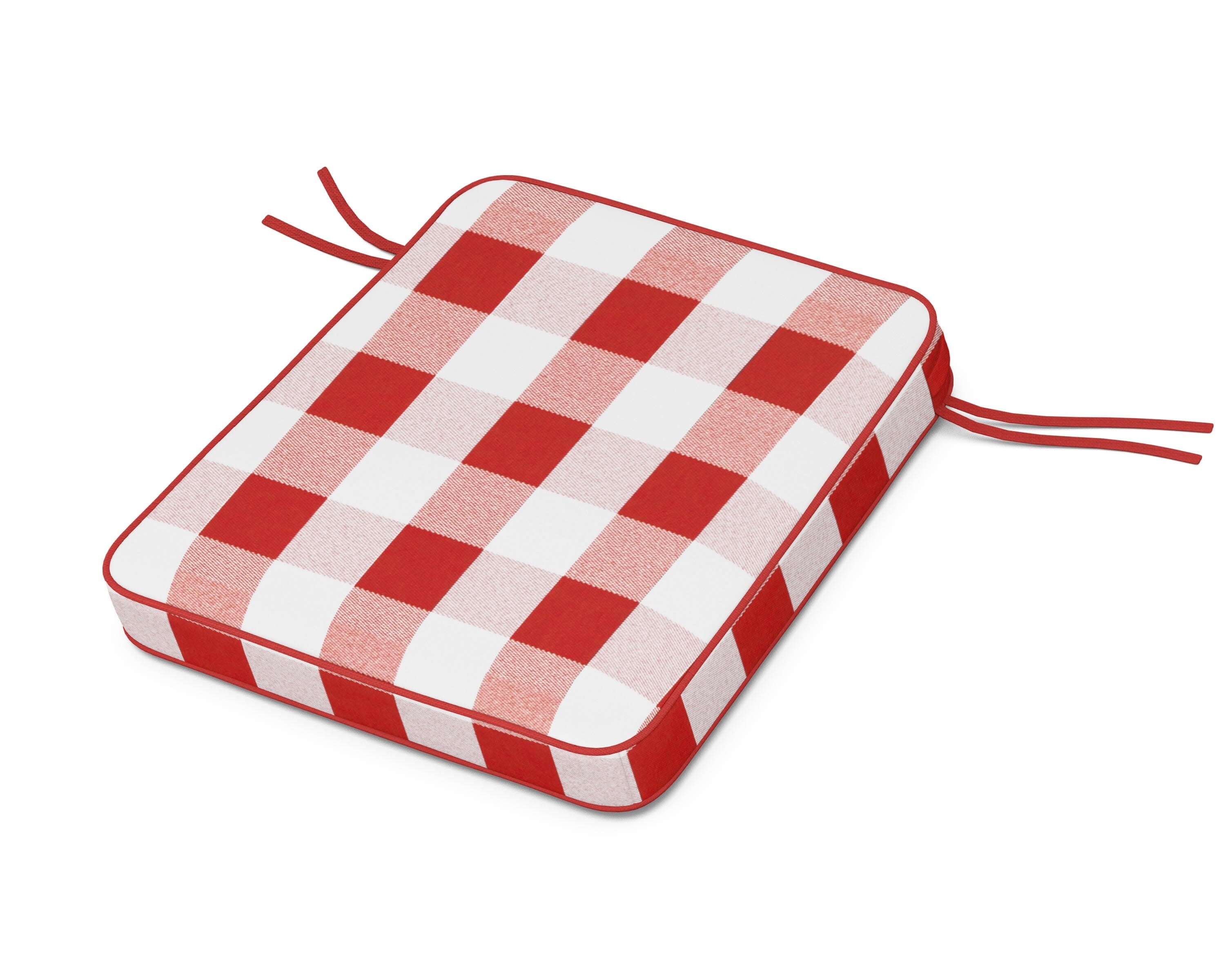 Chinoiserie Rocker Seat Cushion in Buffalo Plaid Crimson