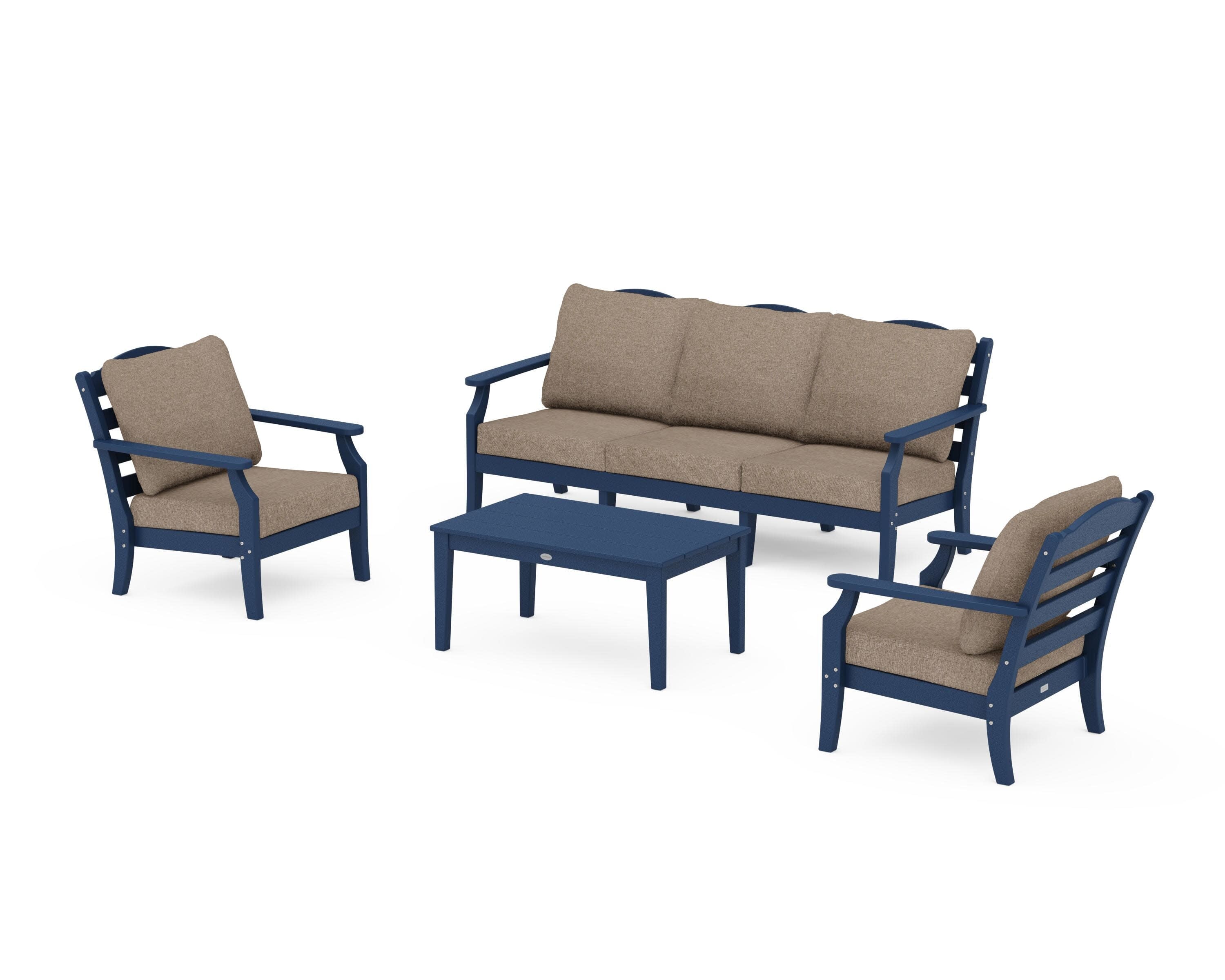 Savannah 4-Piece Deep Seating Set with Sofa in Navy / Spiced Burlap