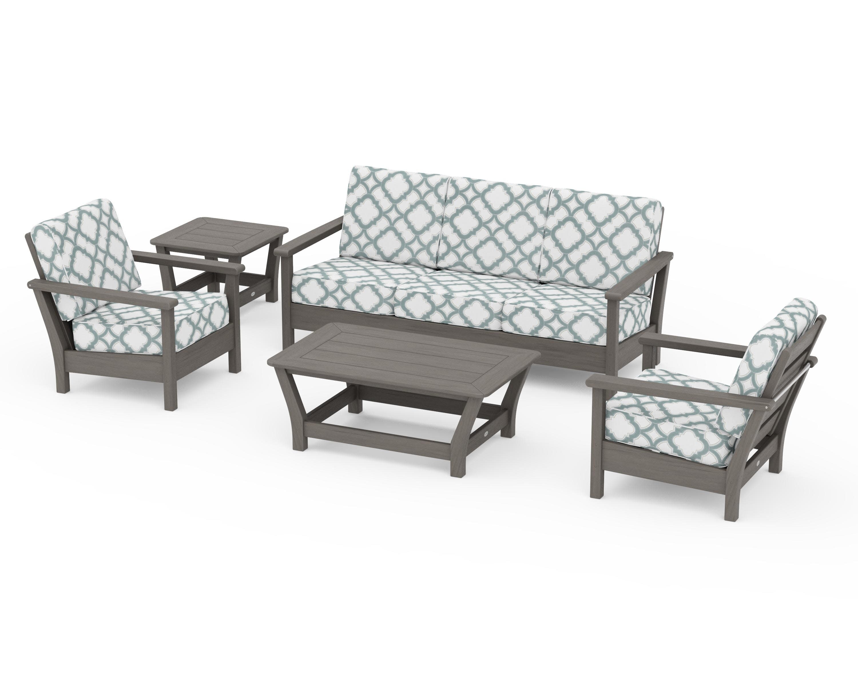 Harbour 5-Piece Deep Seating Set in Driftwood / Trellis Glacier Spa