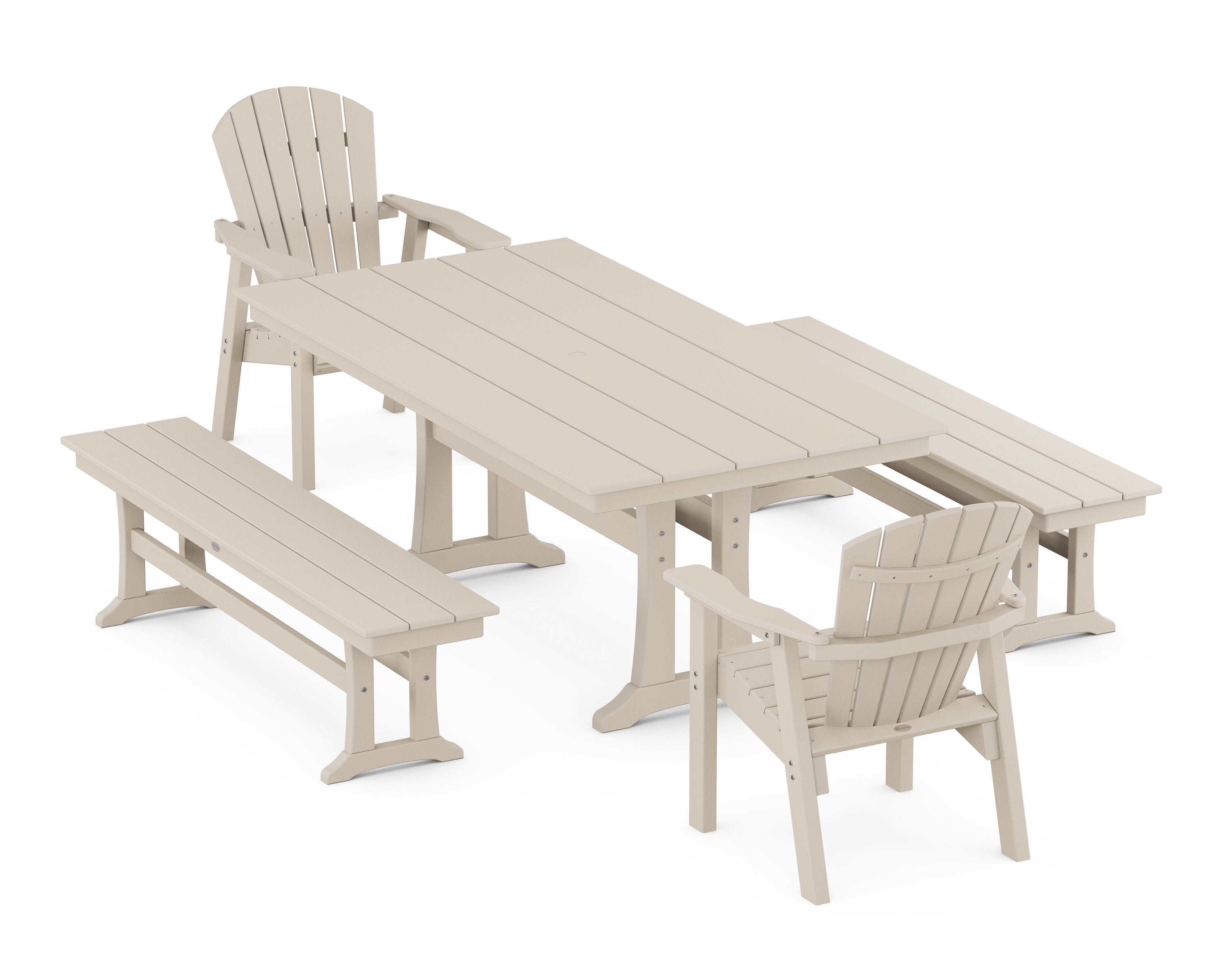 Seashell 5-Piece Farmhouse Dining Set With Trestle Legs in Sand