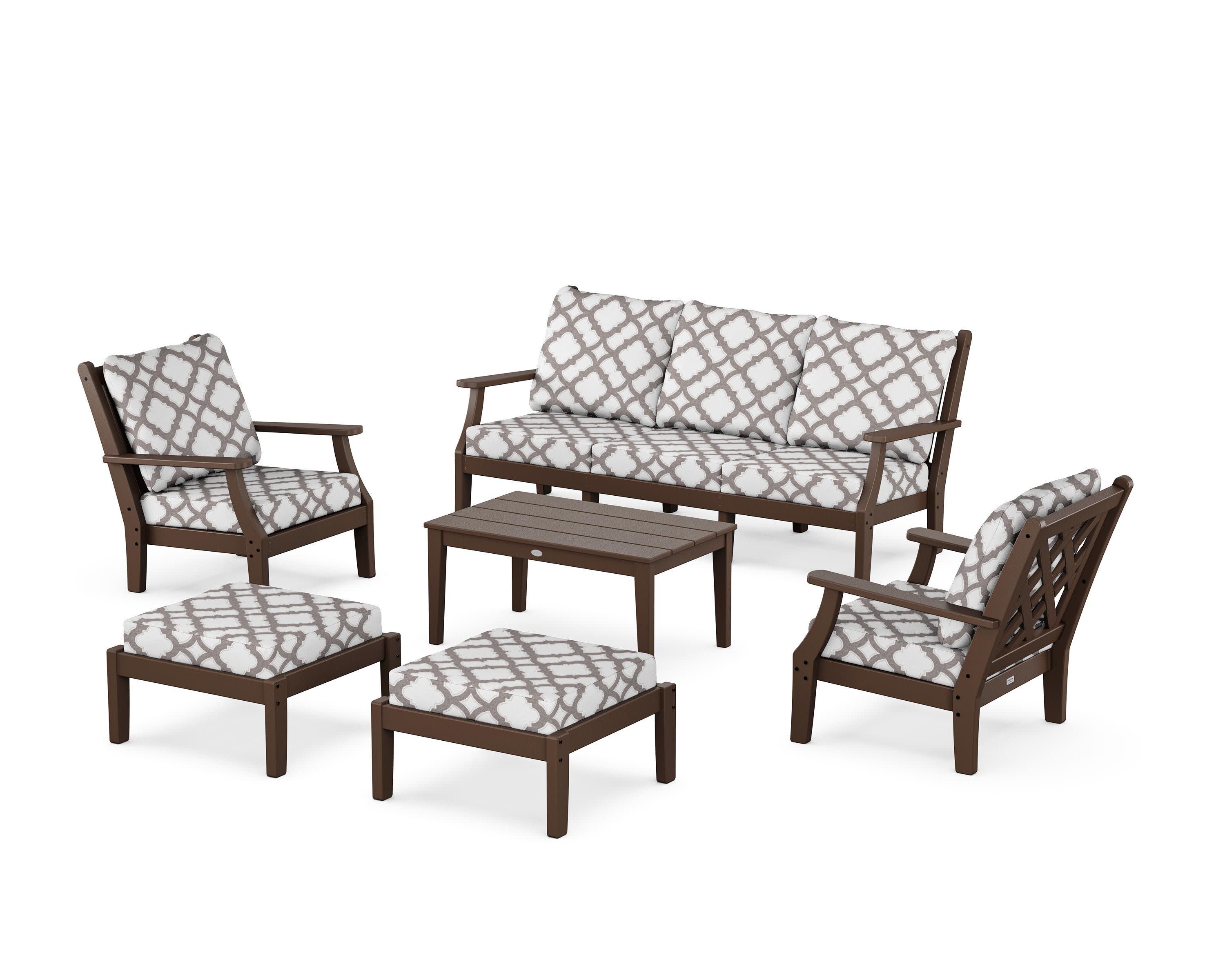 Wovendale 6-Piece Lounge Sofa Set in Mahogany / Trellis Grey Mist