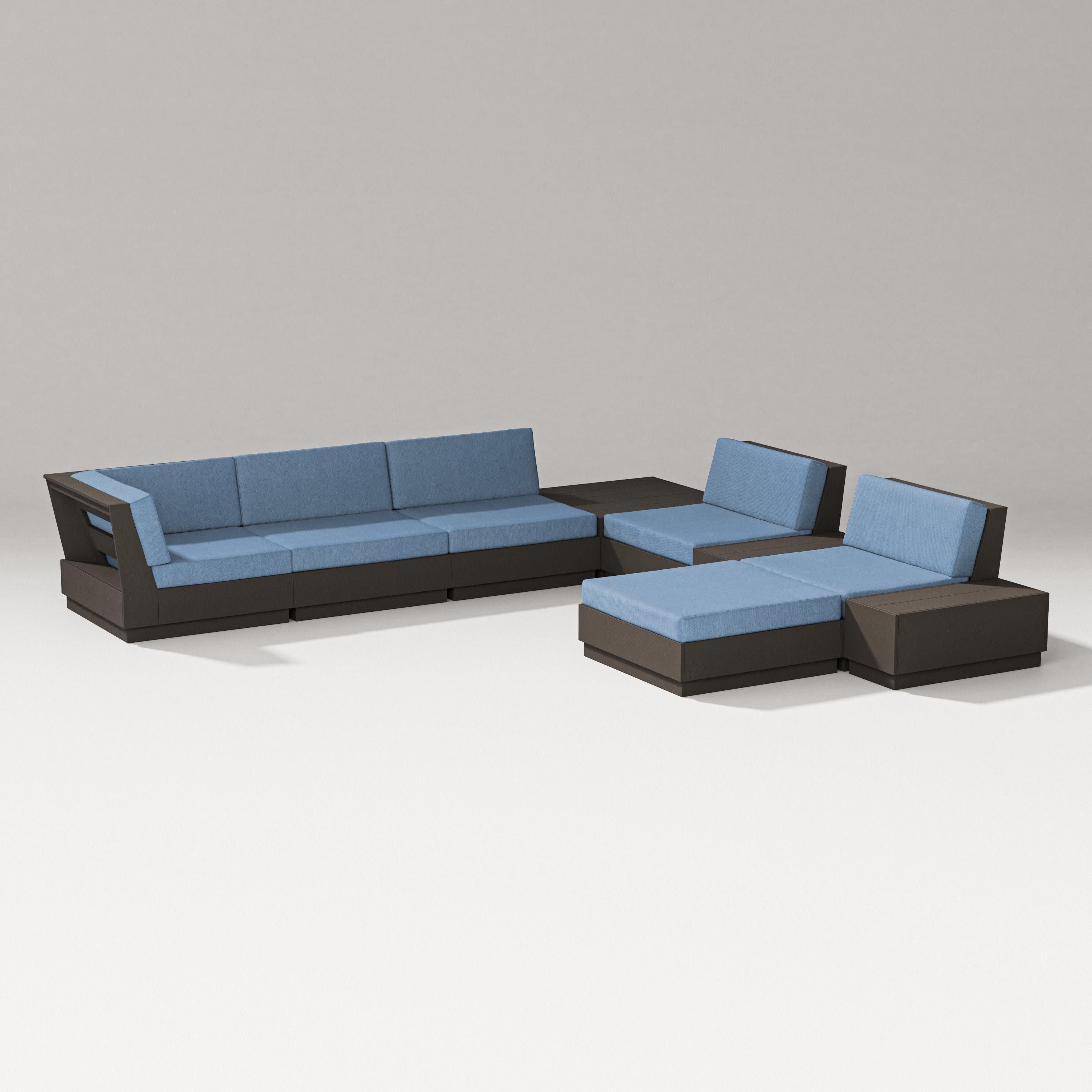 Elevate 9-Piece Conversation Sectional in Vintage Coffee / Sky Blue