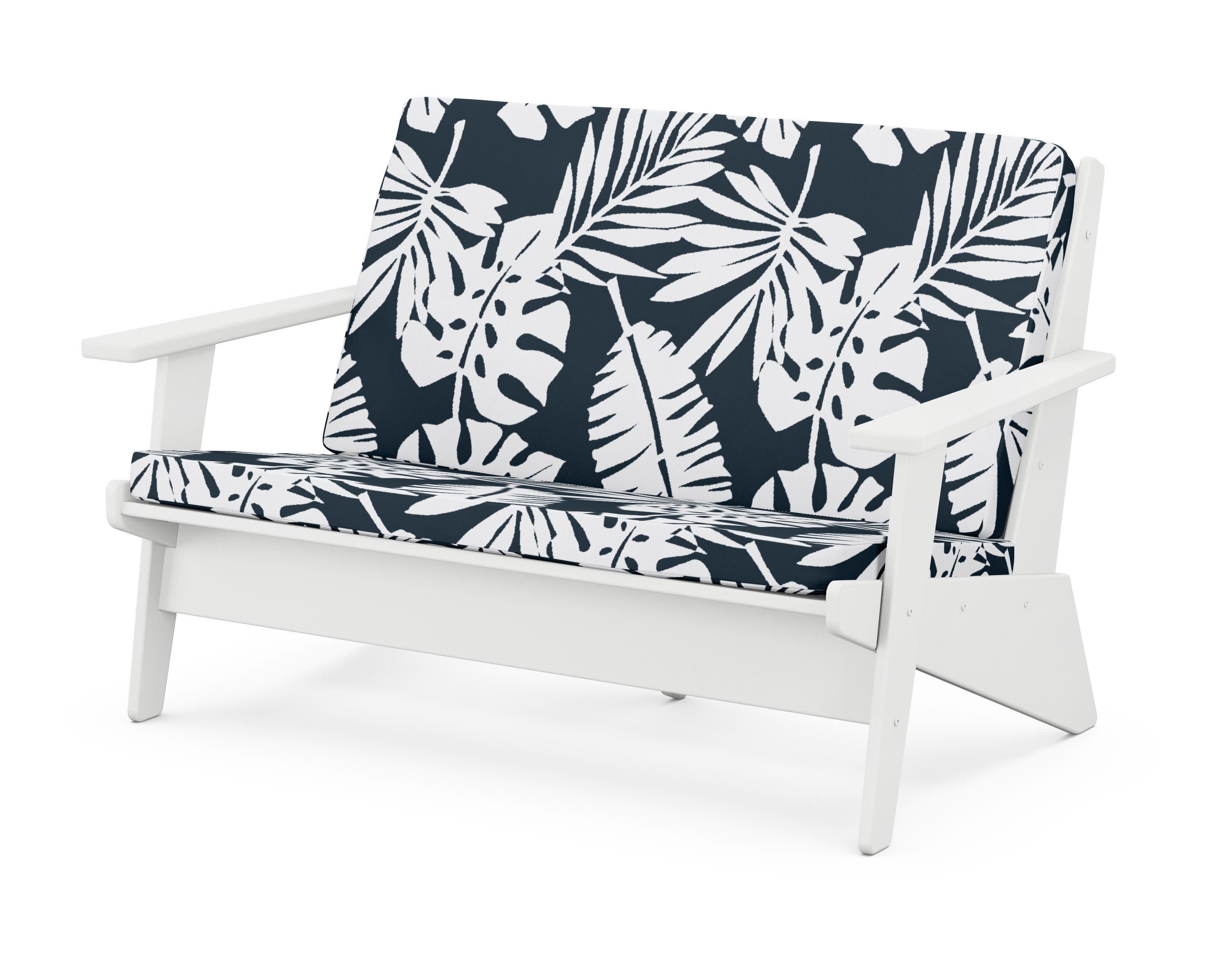 Riviera Modern Lounge Loveseat in White / Leaf Marine Indigo