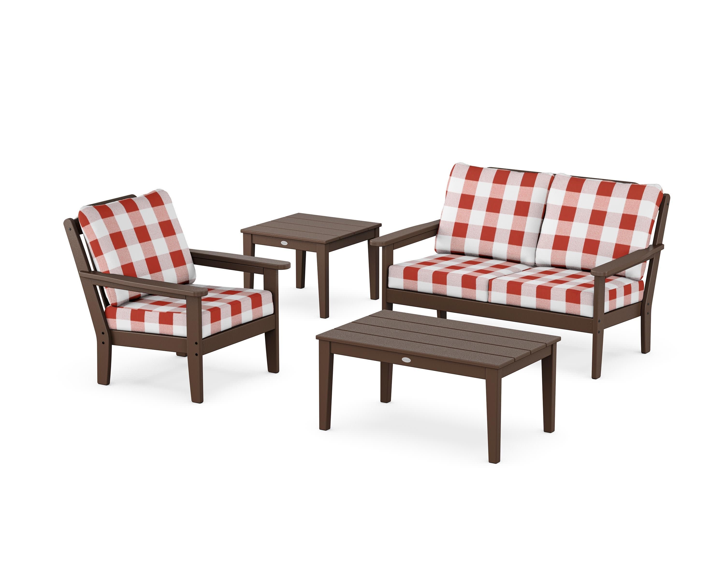 Wovendale 4-Piece Deep Seating Set in Mahogany / Buffalo Plaid Crimson