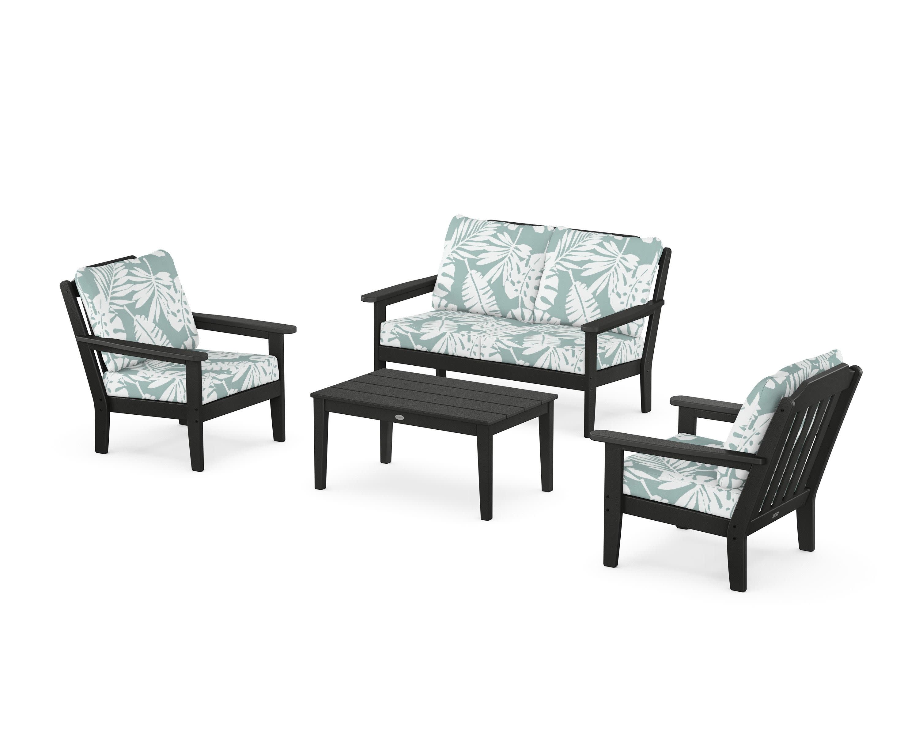 Cottage 4-Piece Deep Seating Set with Loveseat in Black / Leaf Glacier Spa