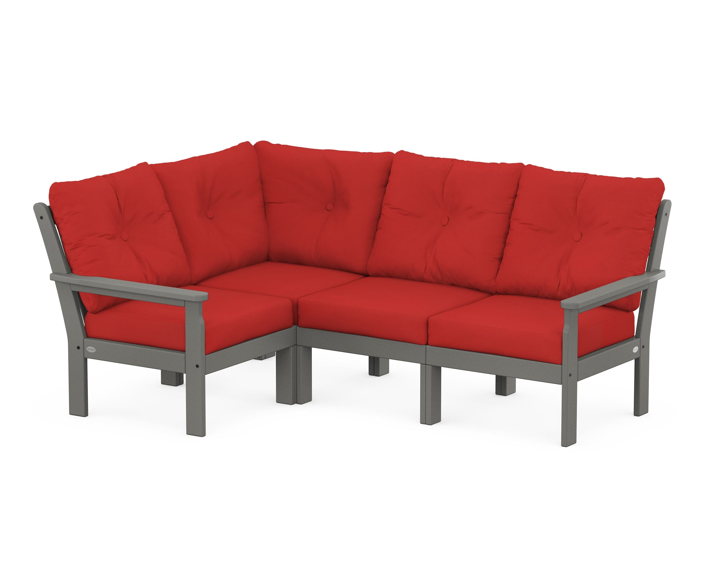 Vineyard 4-Piece Sectional in Slate Grey / Crimson Linen