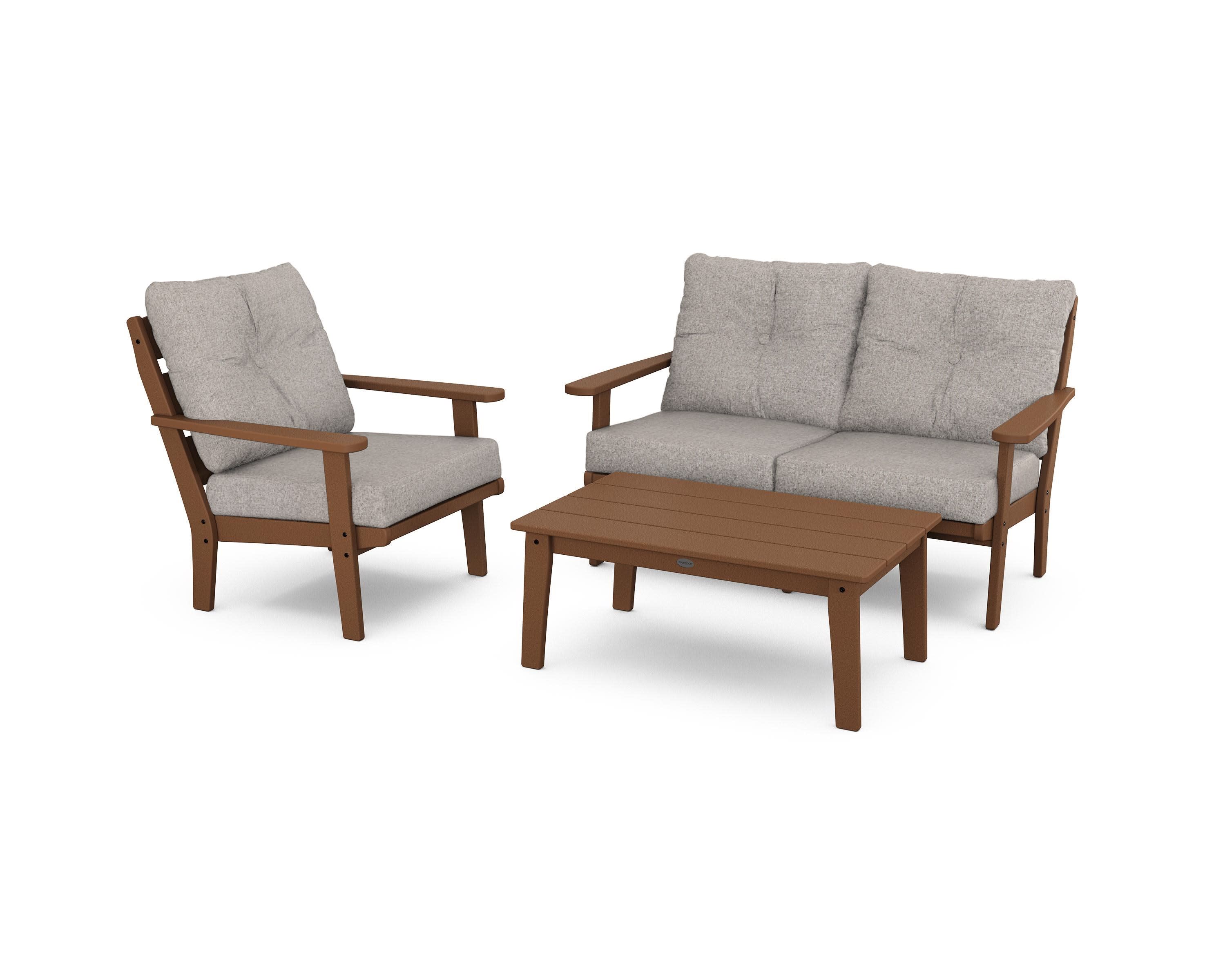 Lakeside 3-Piece Deep Seating Set in Teak / Weathered Tweed