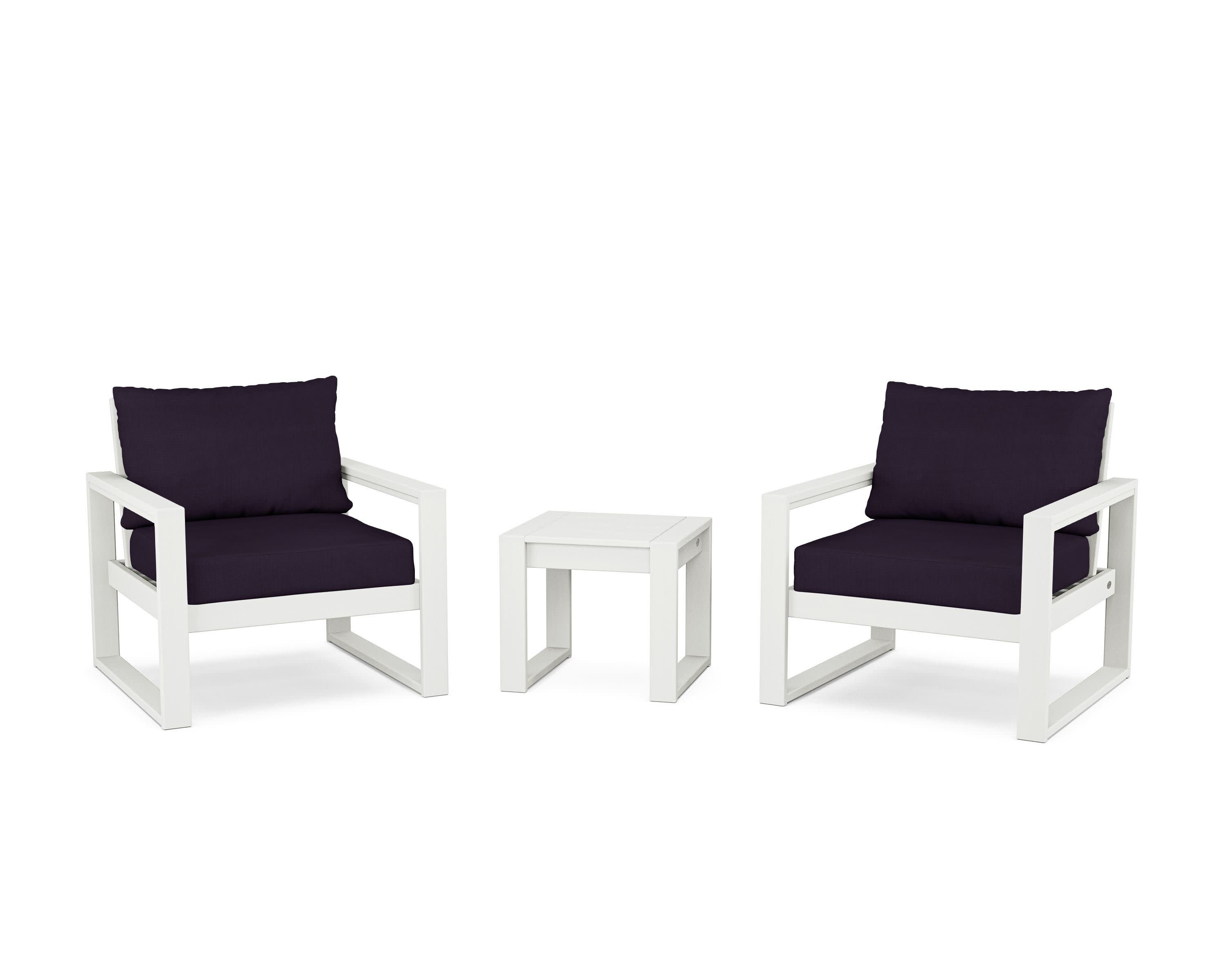 EDGE Sectional 3-Piece Deep Seating Set in Vintage White / Navy Linen