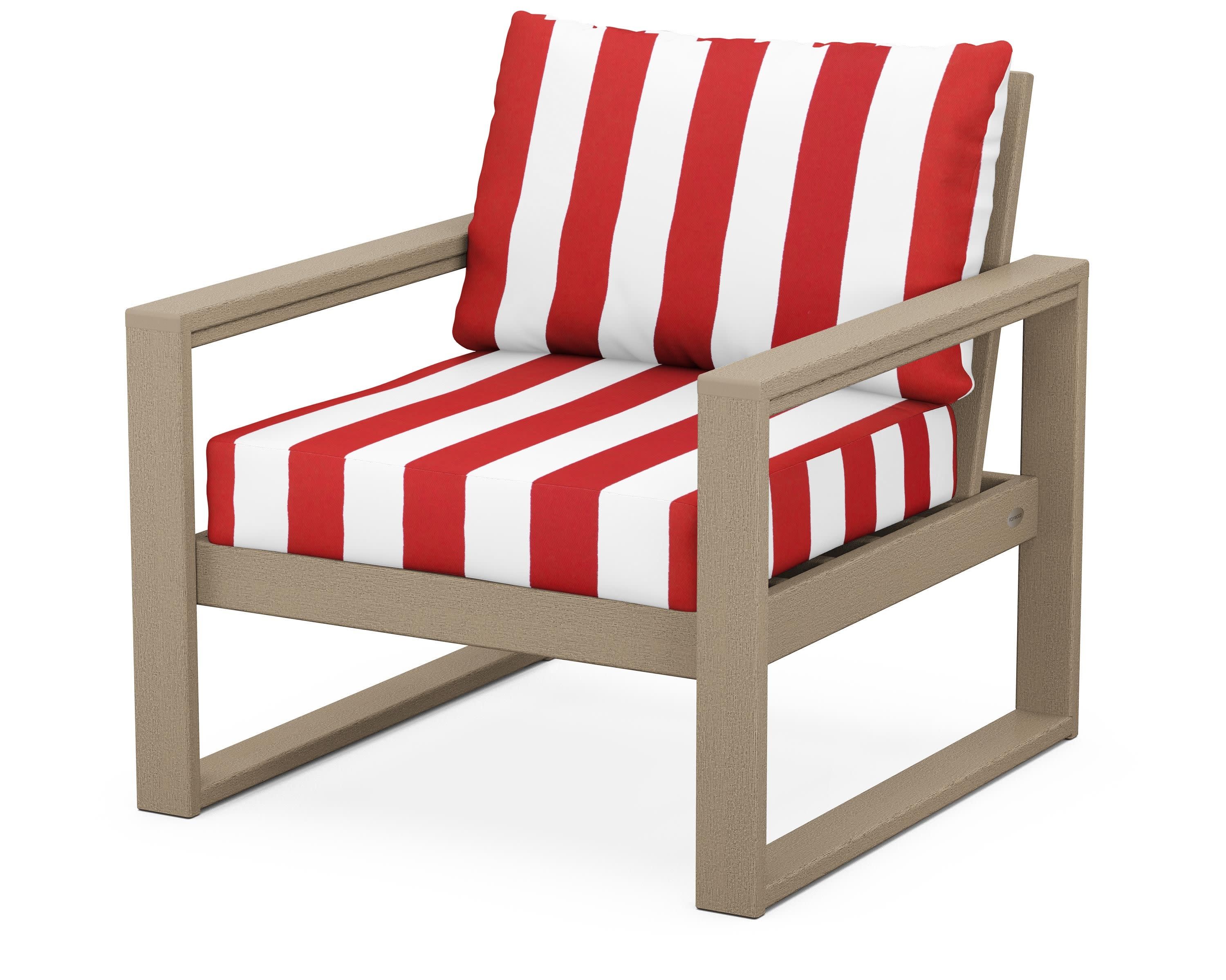 EDGE Club Chair in Vintage Sahara / Cabana Stripe Crimson