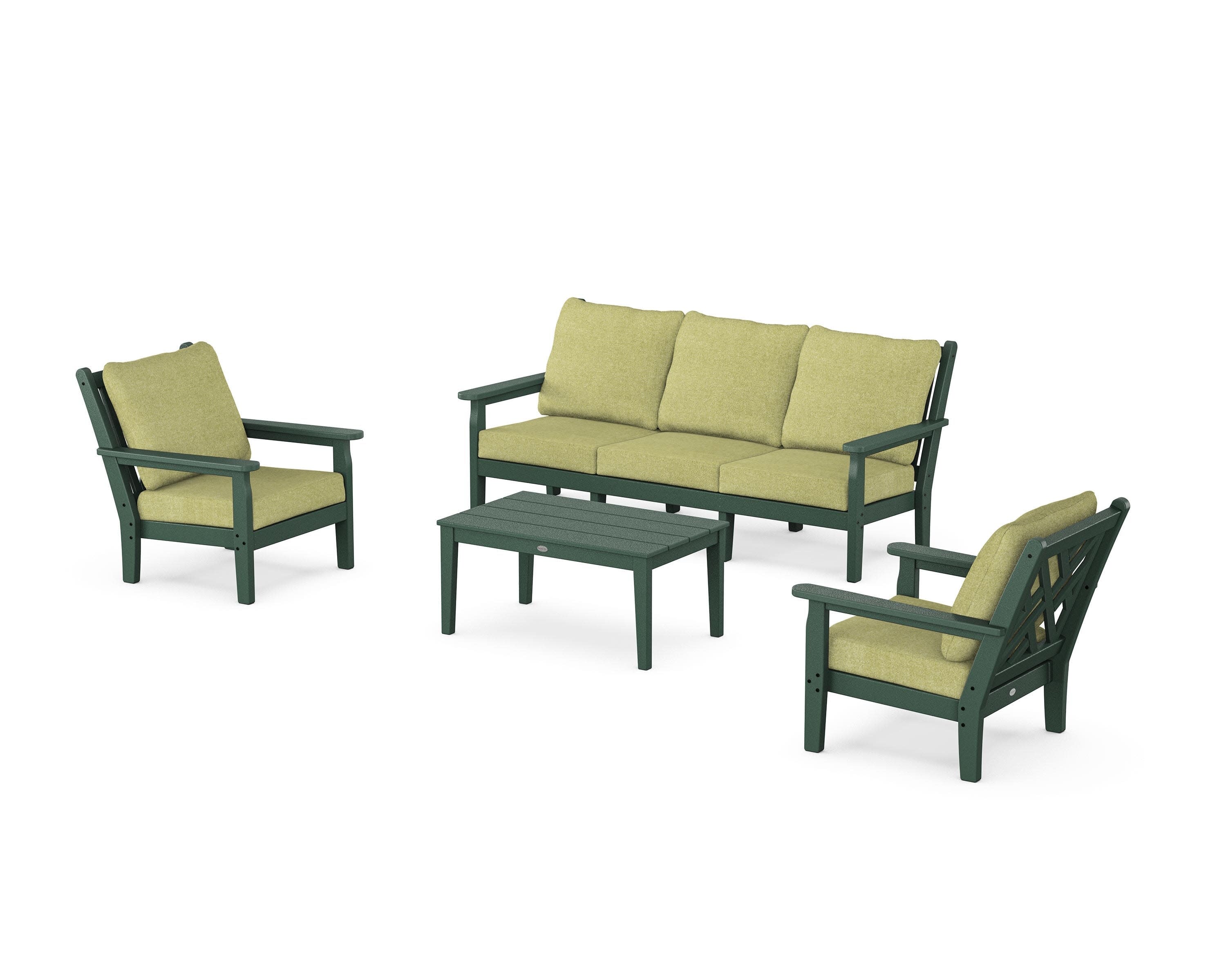 Chippendale 4-Piece Deep Seating Set with Sofa in Green / Chartreuse Boucle