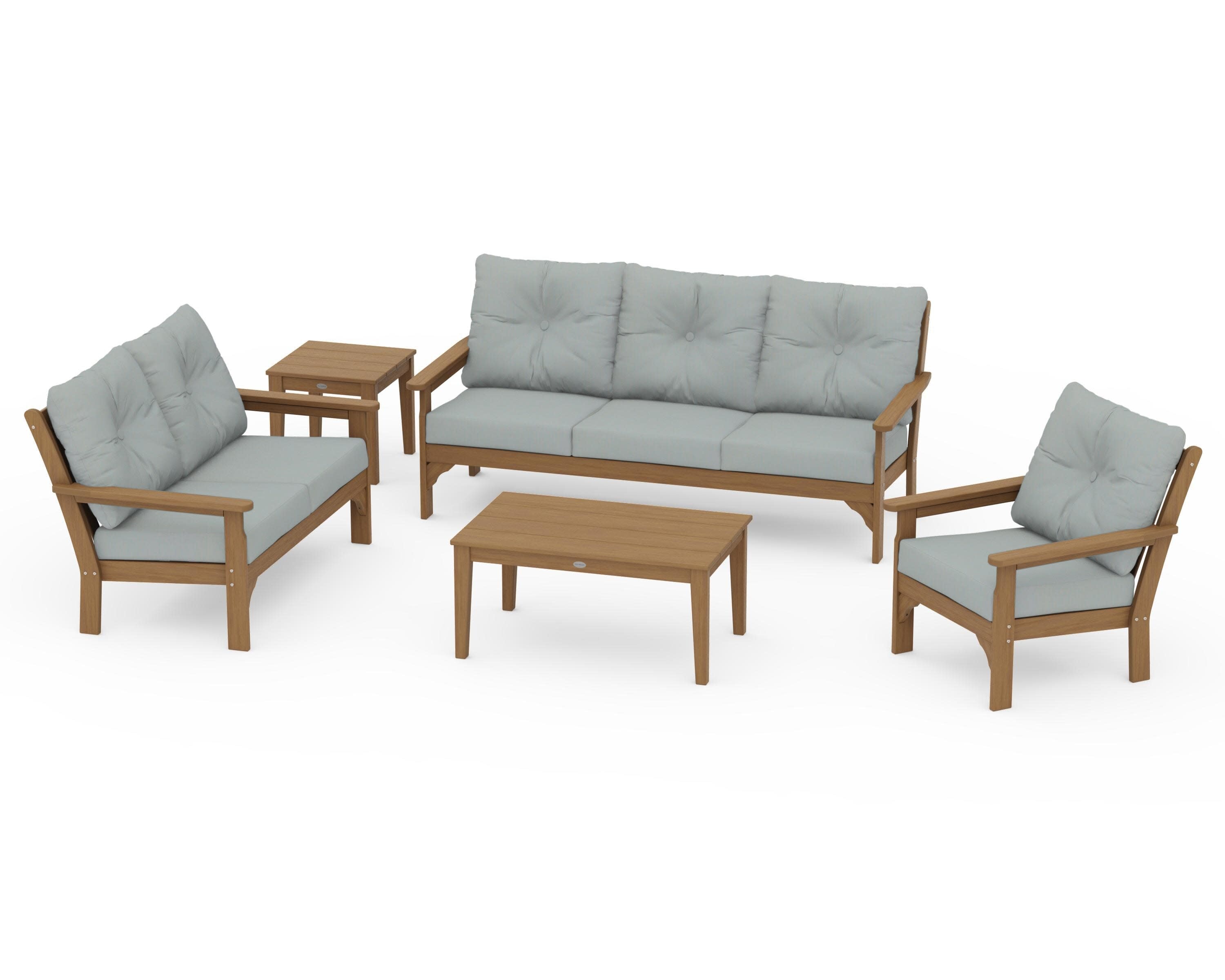 Vineyard 5 Piece Deep Seating Set in Natural / Spa