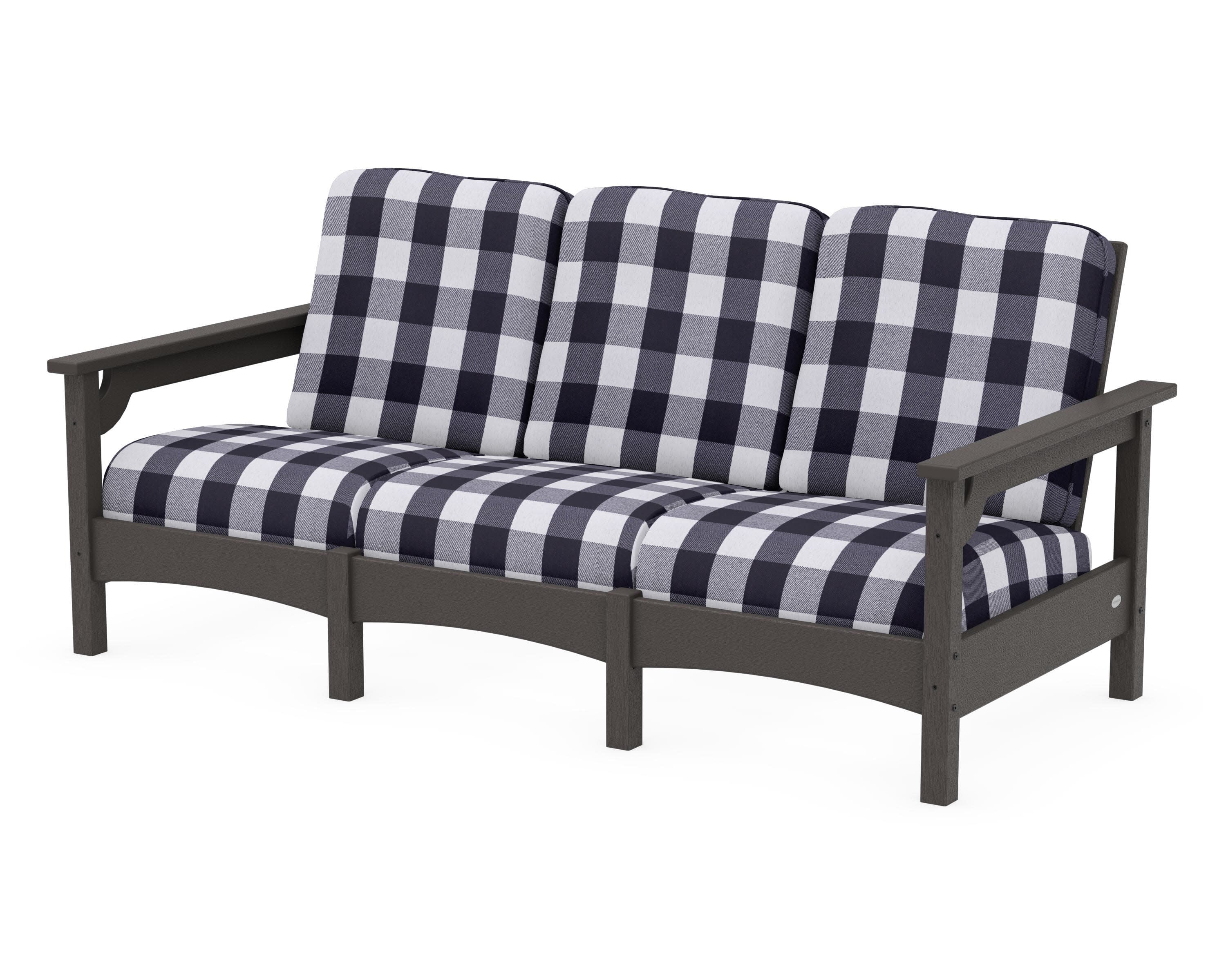 Club Sofa in Vintage Coffee / Buffalo Plaid Navy