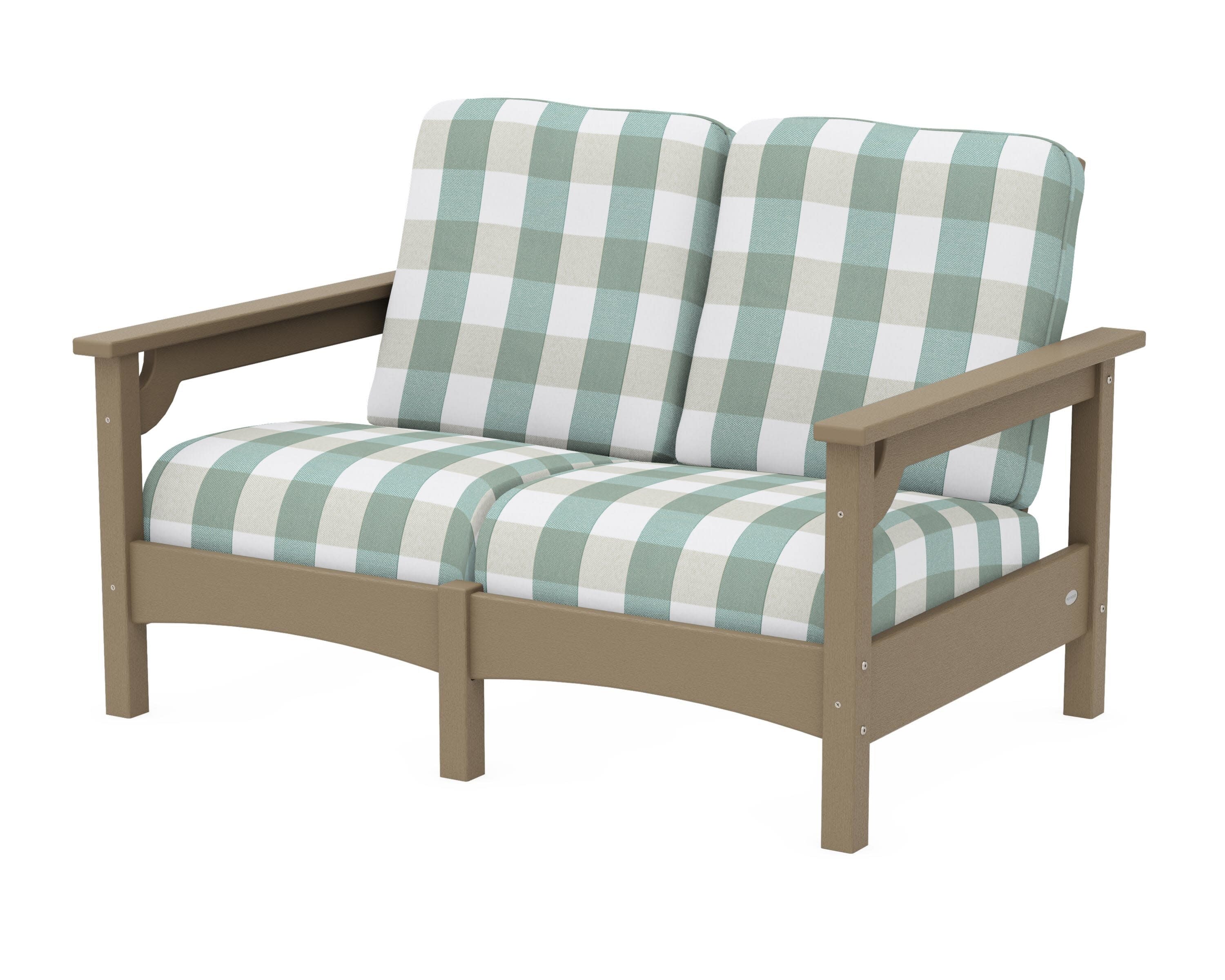 Club Loveseat in Vintage Sahara / Buffalo Plaid Glacier Spa