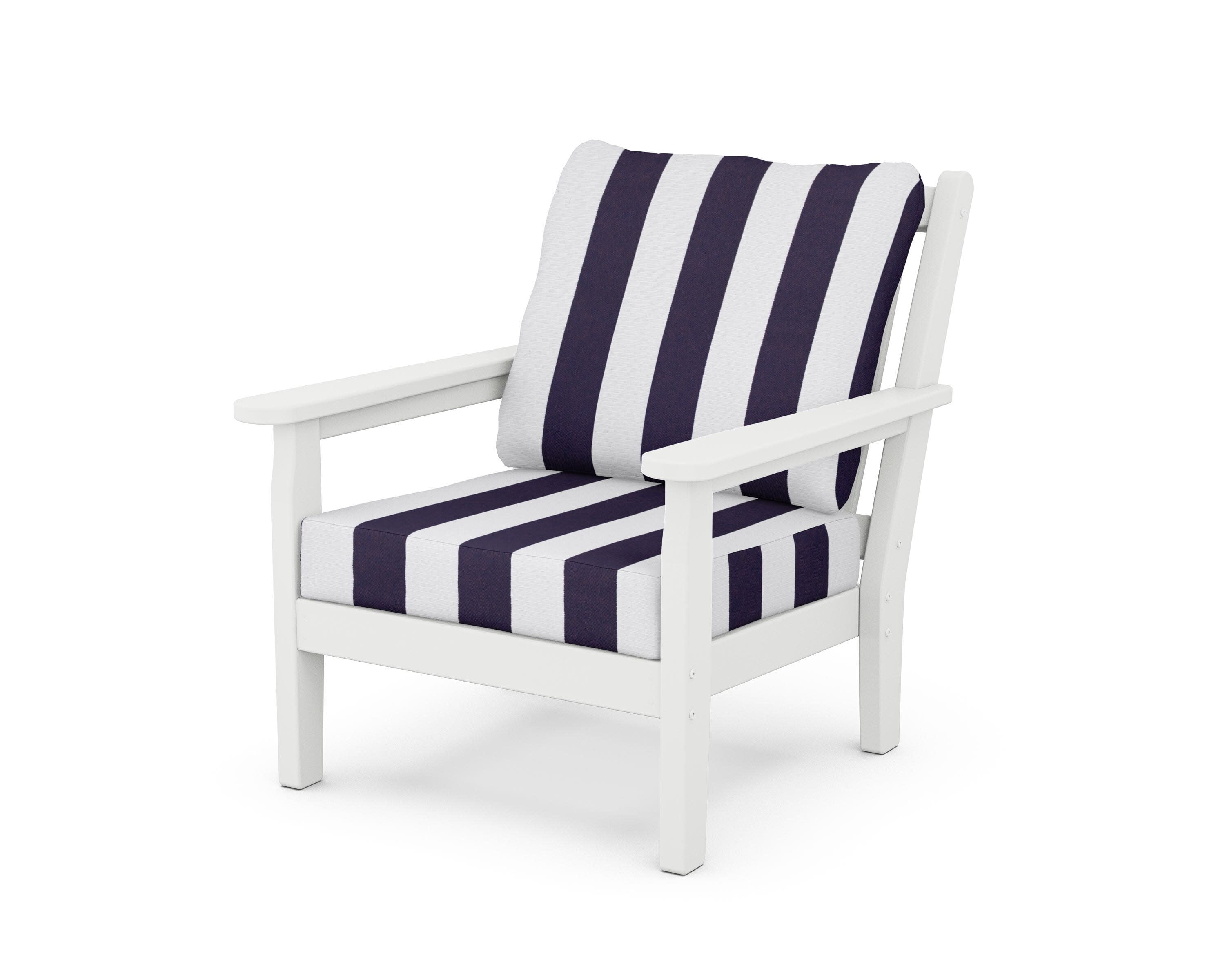 Chippendale Deep Seating Chair in White / Cabana Stripe Navy