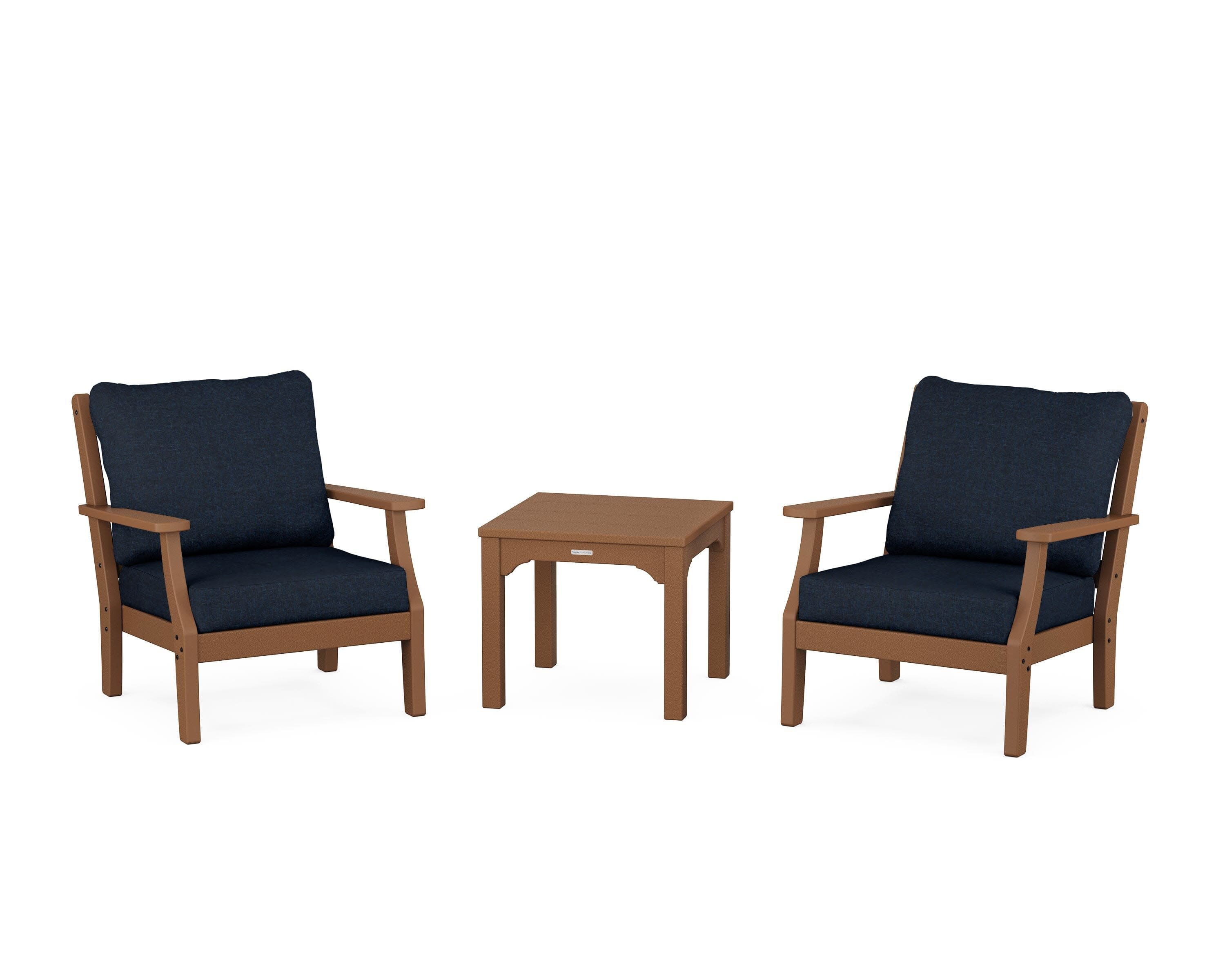 Chinoiserie 3-Piece Deep Seating Set in Teak / Marine Indigo