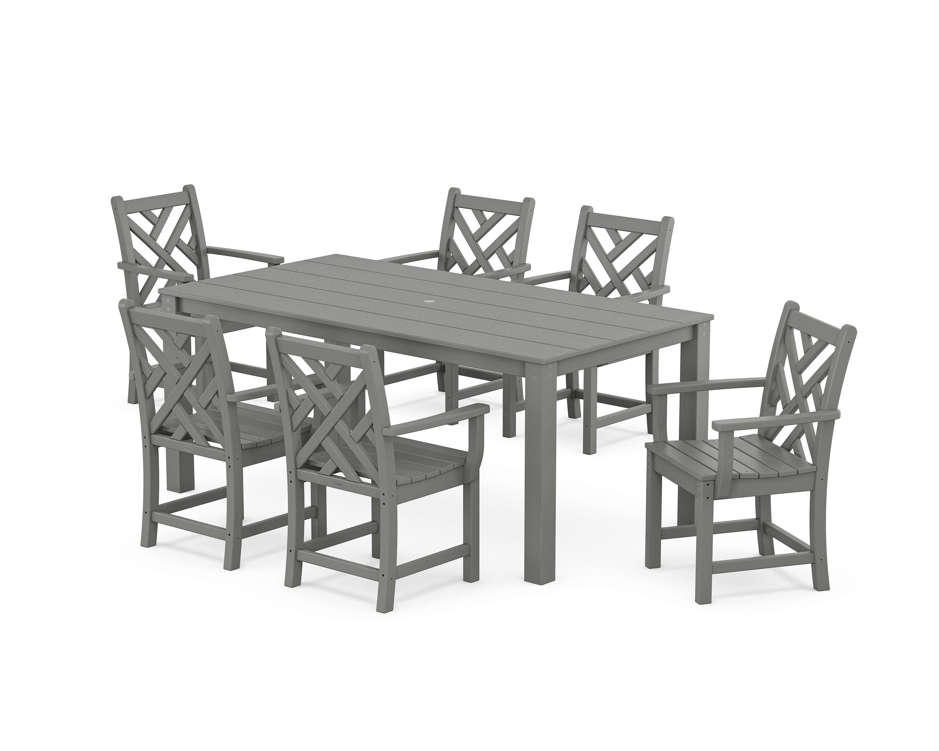 Chippendale Arm Chair 7-Piece Parsons Dining Set in Slate Grey