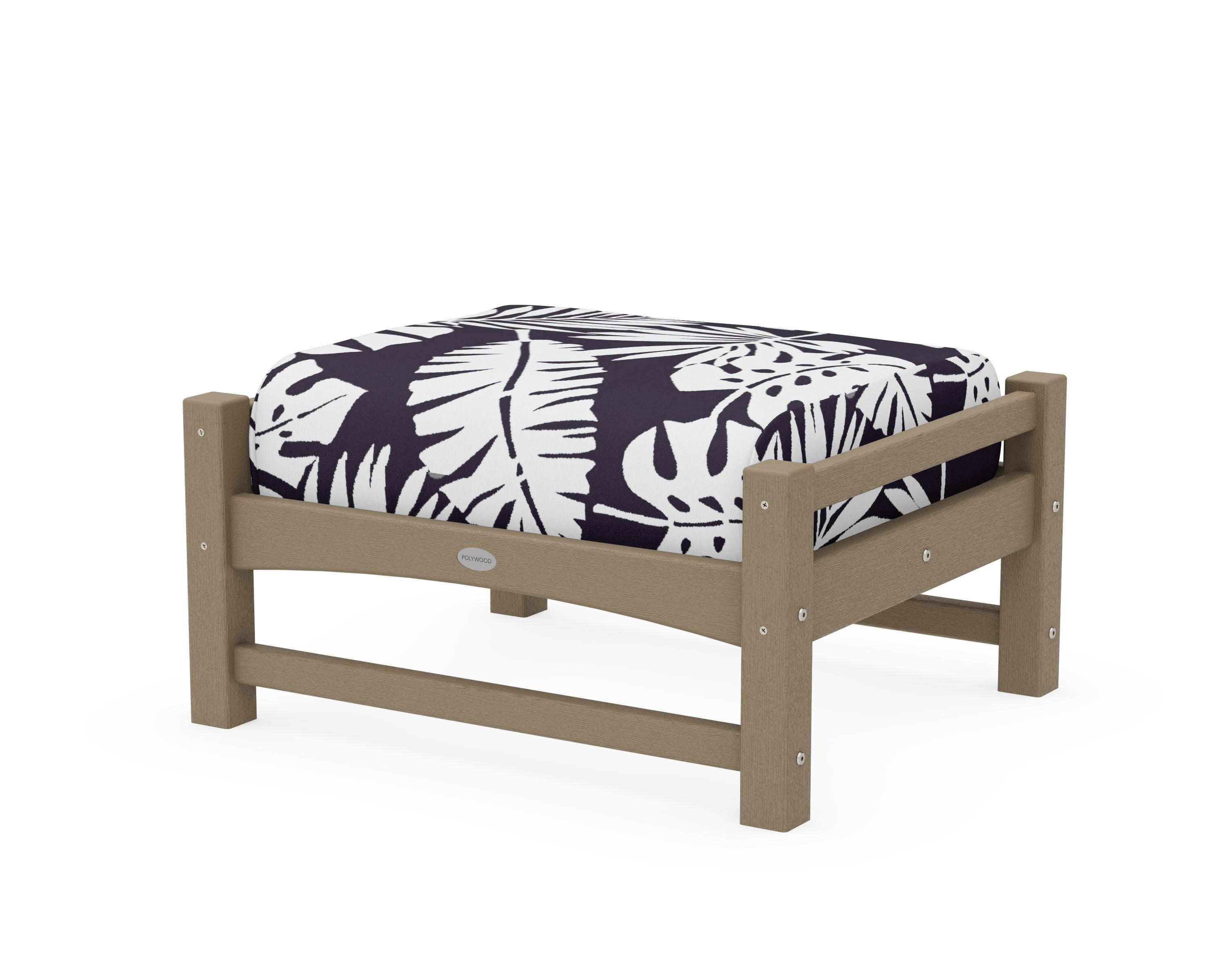 Club Ottoman in Vintage Sahara / Leaf Navy